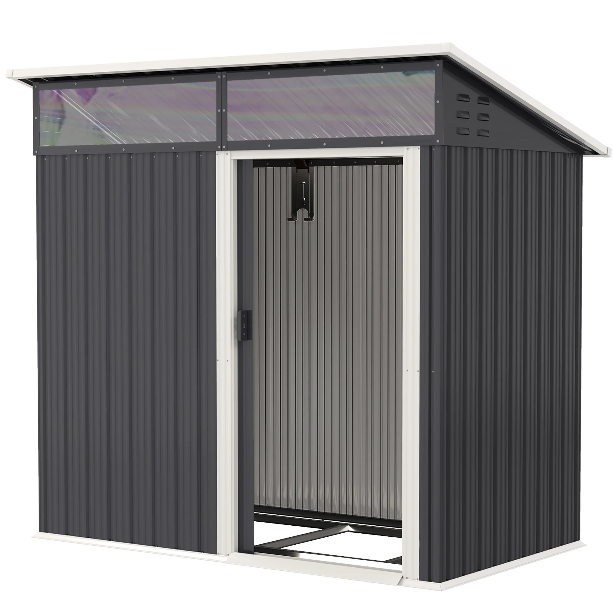 Outsunny Tuinschuur, Gereedschapsschuur met Vensters, Ventilatieopeningen, Schuifdeur, Waterdicht Staal, Weerbestendig, Donkergrijs