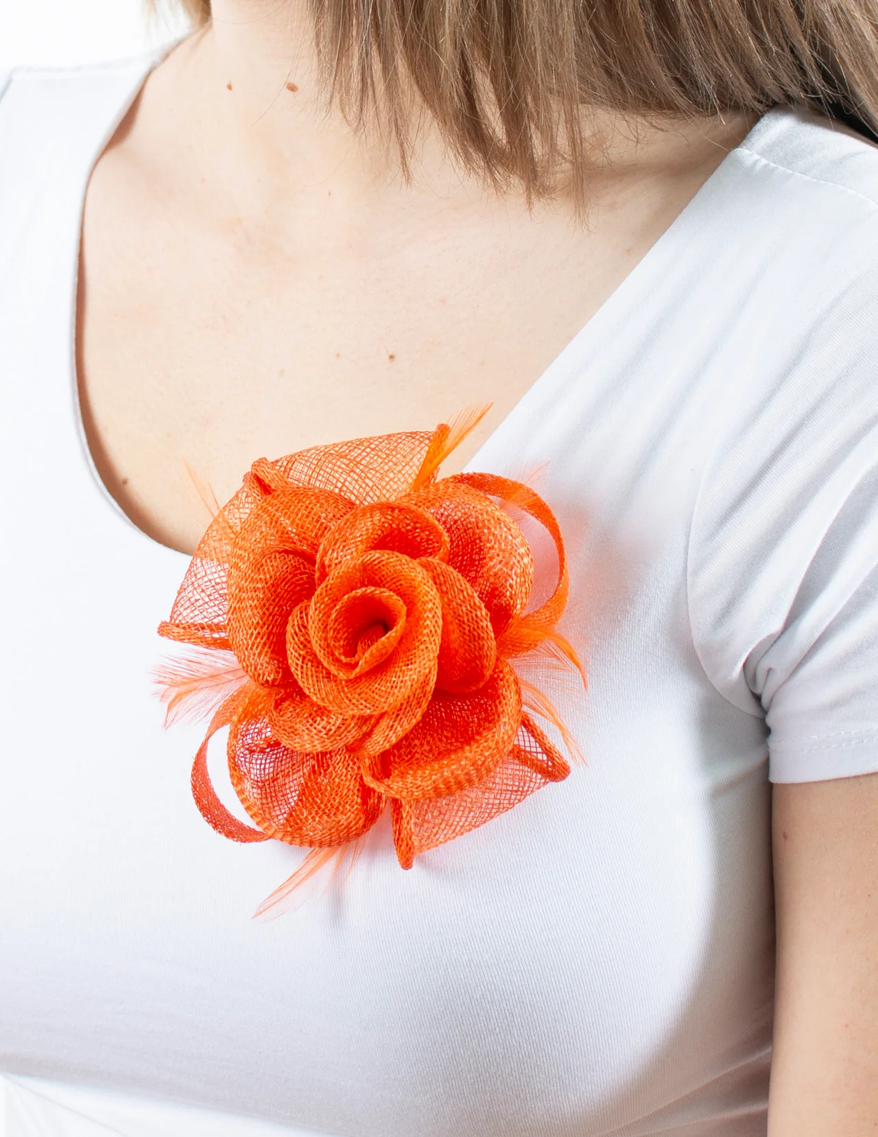 Fascinator | Small Rose Brooch | Orange
