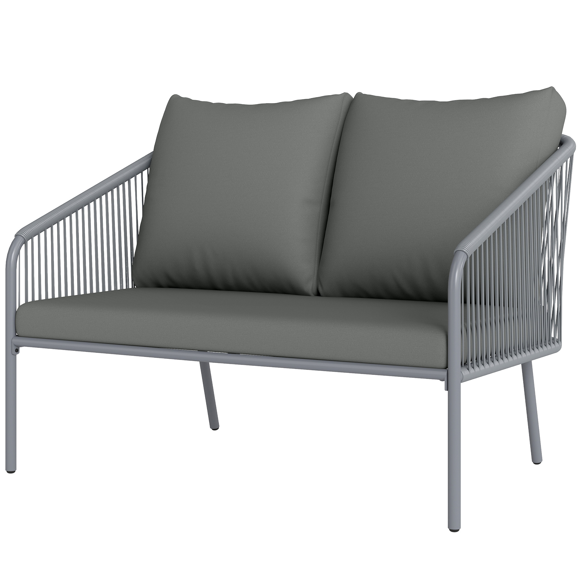 Tuinbank met Kussens 2-Zits Rattan Sofa Lounge Sofa voor Buiten - Balkon Sofa 112 x 72 x 76 cm Grijs