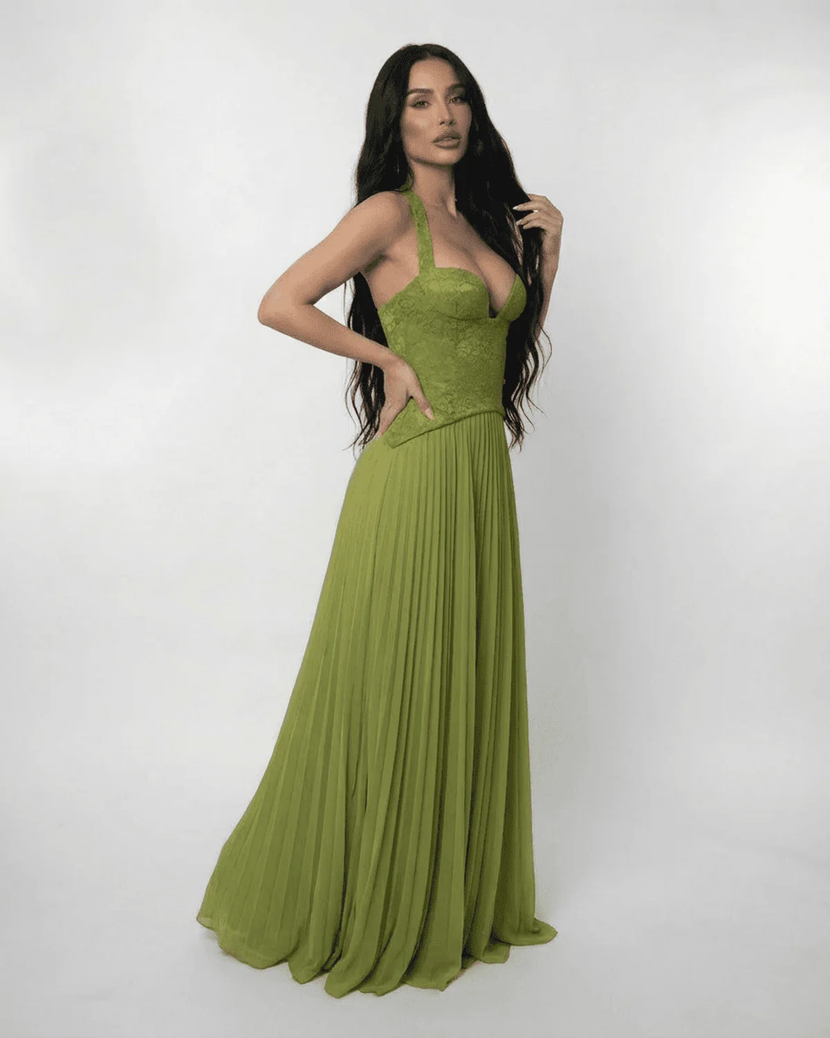 Verdant Maxi-Kleid �C Elegantes Kleid mit Spitzenoberteil