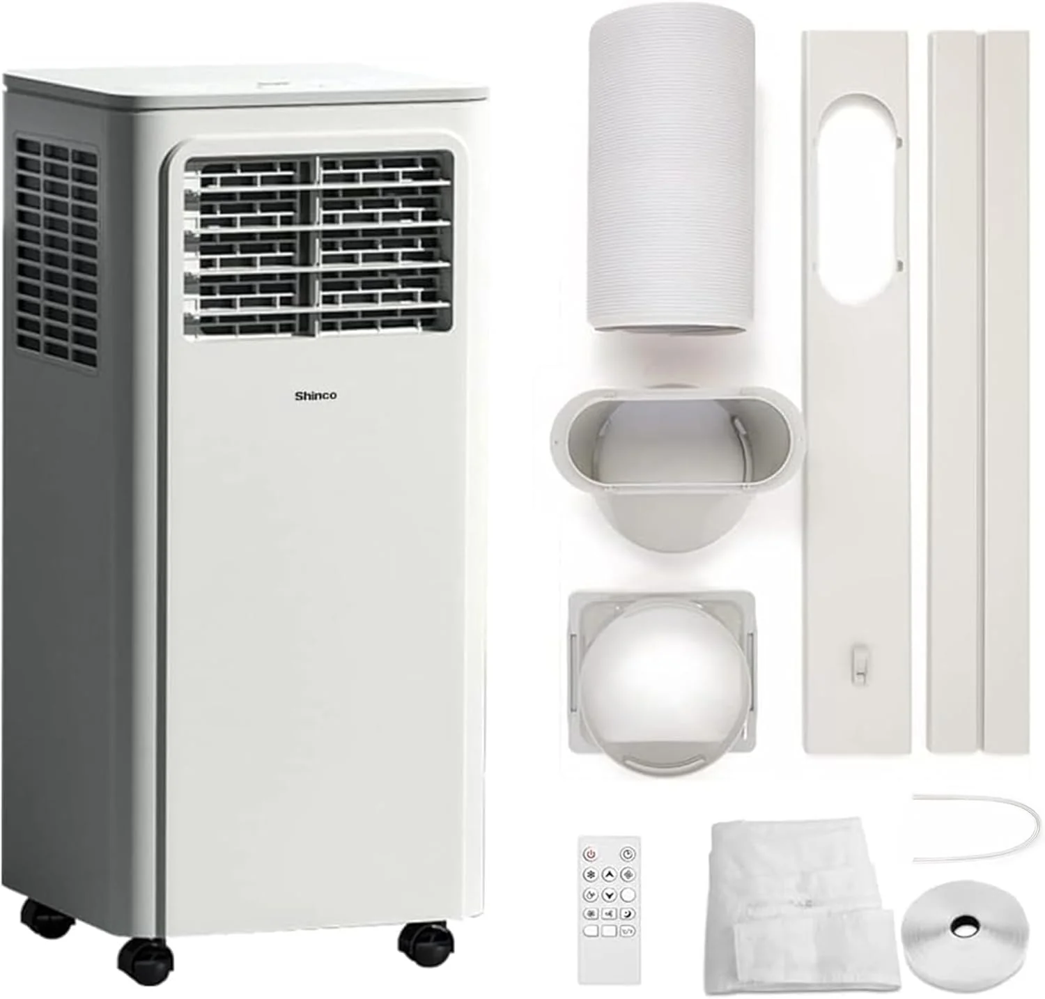 SHINCO Mobiele airconditioning met luchtafvoerslang, 3-in-1 airconditioning met luchtontvochtiger en ventilator, 7000BTU, 2,05 kW, Mobiel airconditioner met slaapmodus, timer en montagemateriaal, ruimtes tot 54m