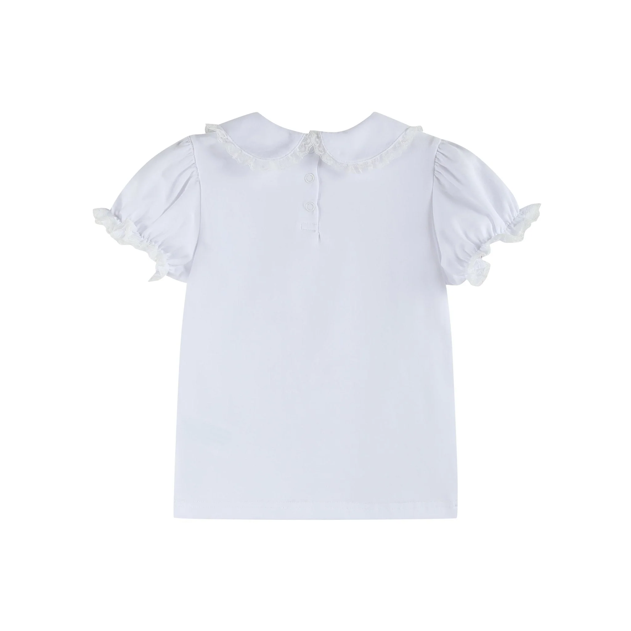 White Lace Collared Girls Short Bubble Sleeve Top