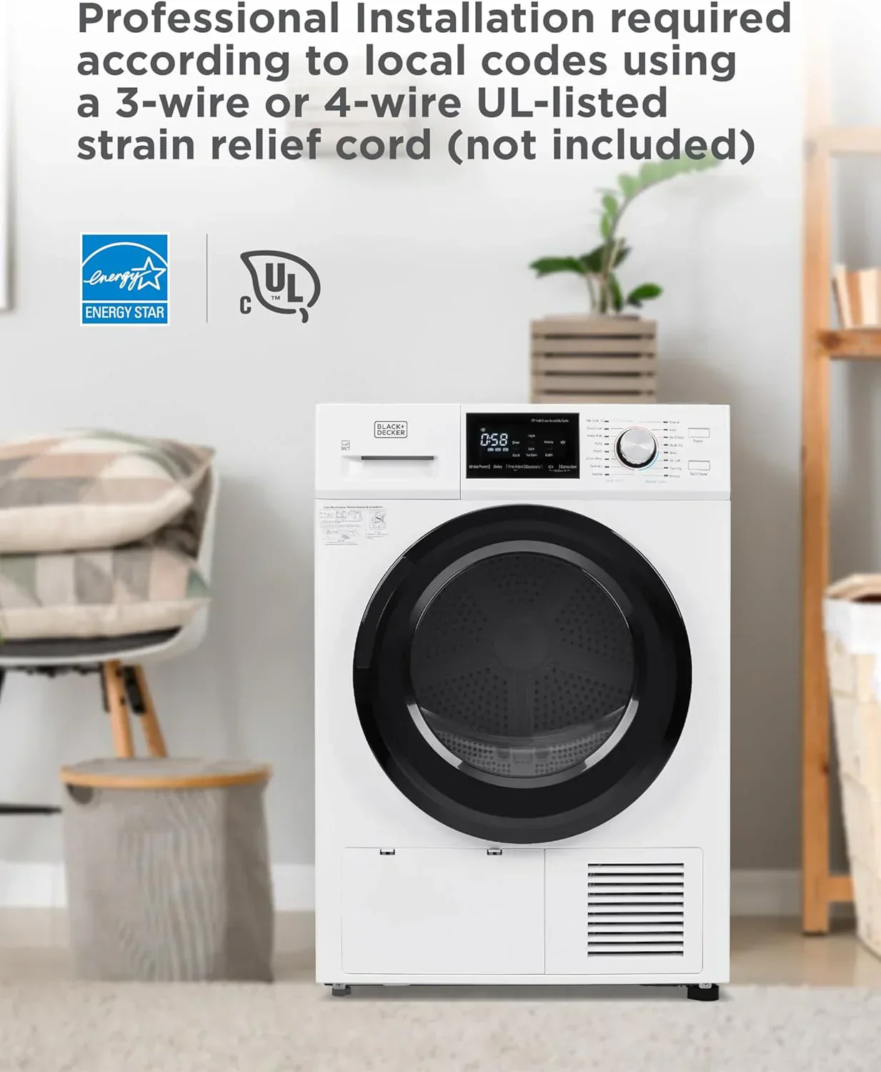 Compact Clothes Dryer 1.5 Cu. Ft. 850W Electric Dryer 120V Vented Dryer Stainless Steel Drum