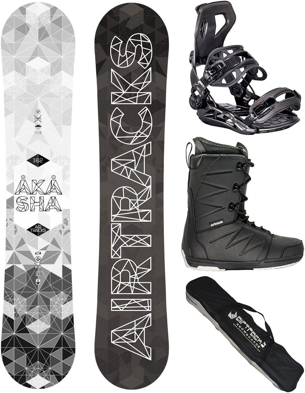 Airtracks Snowboard Set Akasha Wide Hybrid Rocker + Snowboard Bindung Master + Snowboardboots + Sb Bag 152 157 159 162 cm