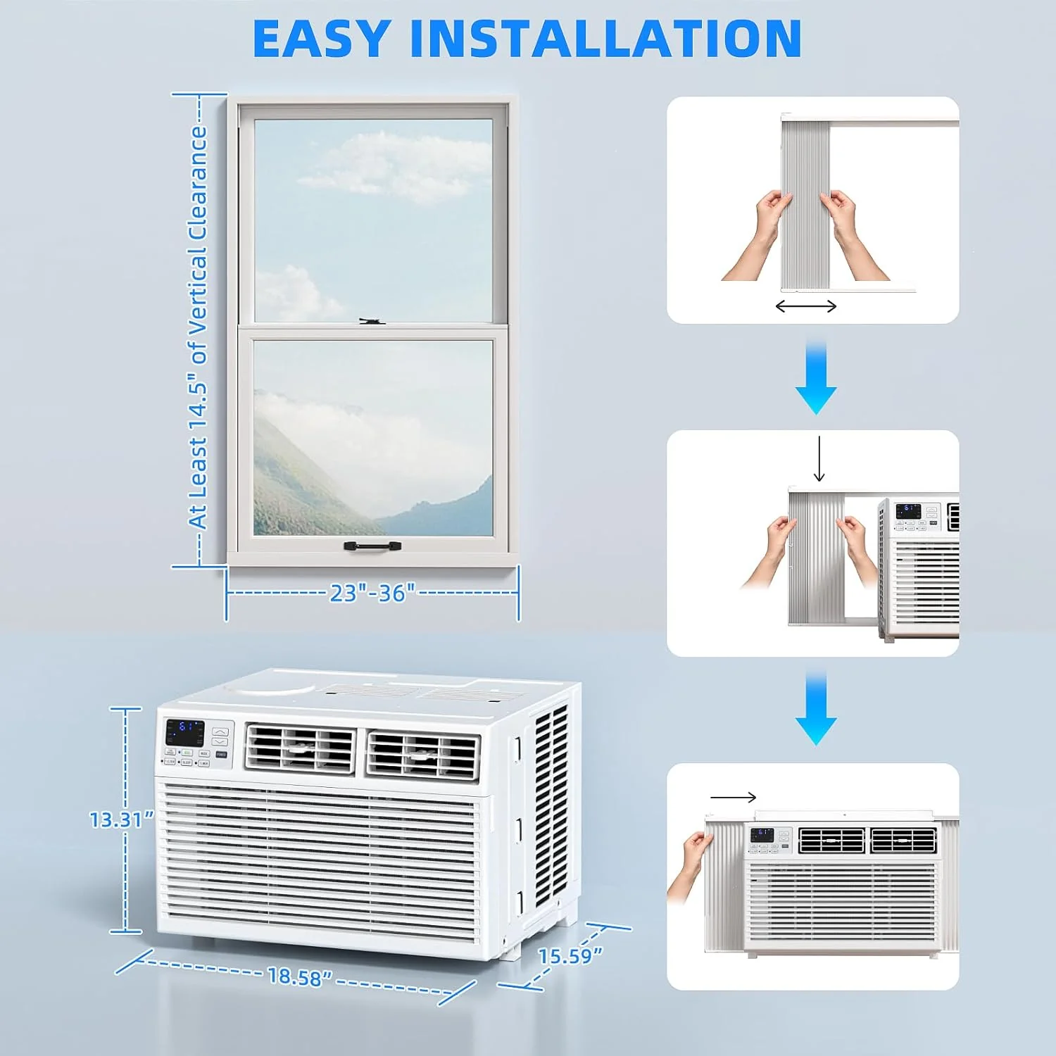 Antarctic Star 12,000 BTU U-Shaped Window Air Conditioner Unit Cools up to 550 Sq.Ft. with 6 Modes 24H Timer, Ultra Quiet Window AC Units