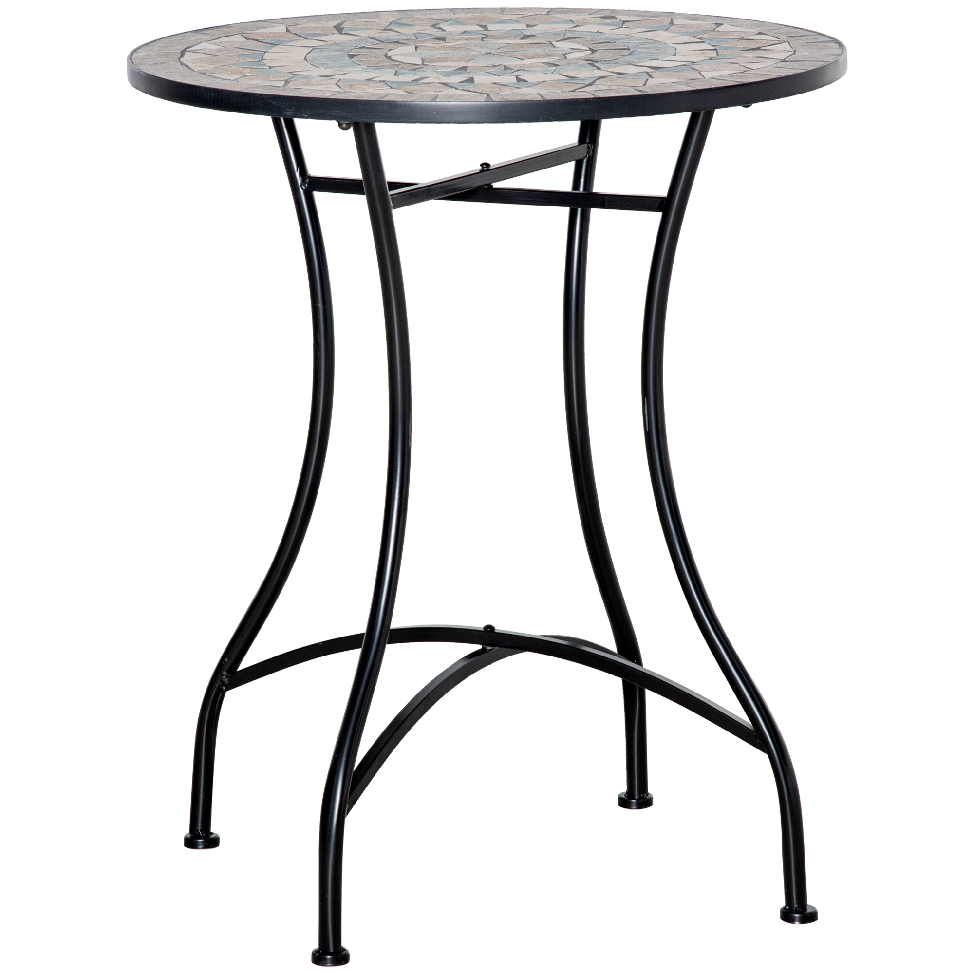 Stijlvolle   Ronde Tuintafel met Keramisch Moza?ekblad in Groen, Beige en Wit - ?60 cm