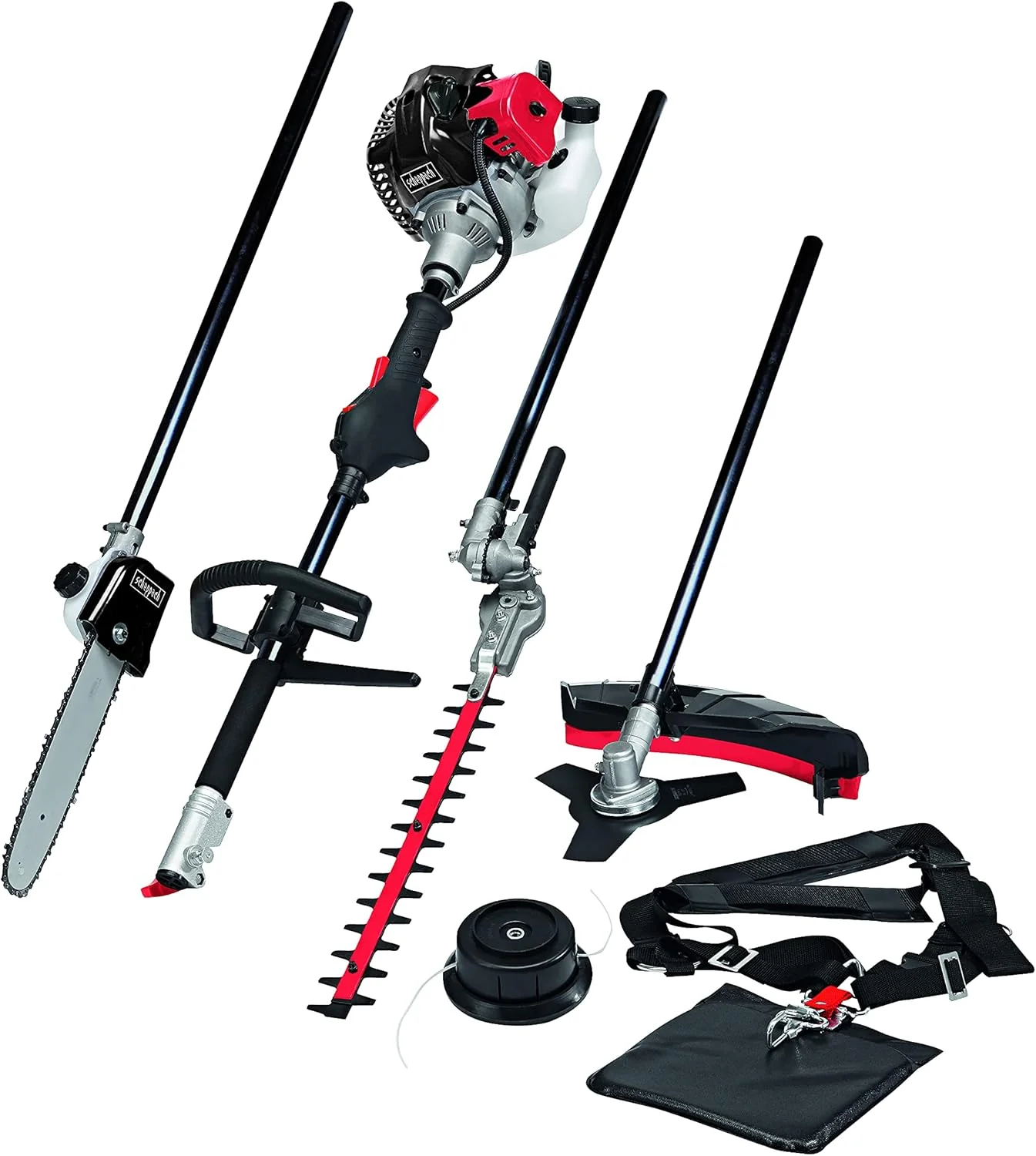 Scheppach Benzine Multituingereedschap MT33P Multifunctioneel Gereedschap | 4-in-1 - Grastrimmer Kettingzaag Bosmaaier Heggenschaar | 1,22 PK Vermogen | 2-Takt Motor | incl. Schouderriem en Heupbeschermer