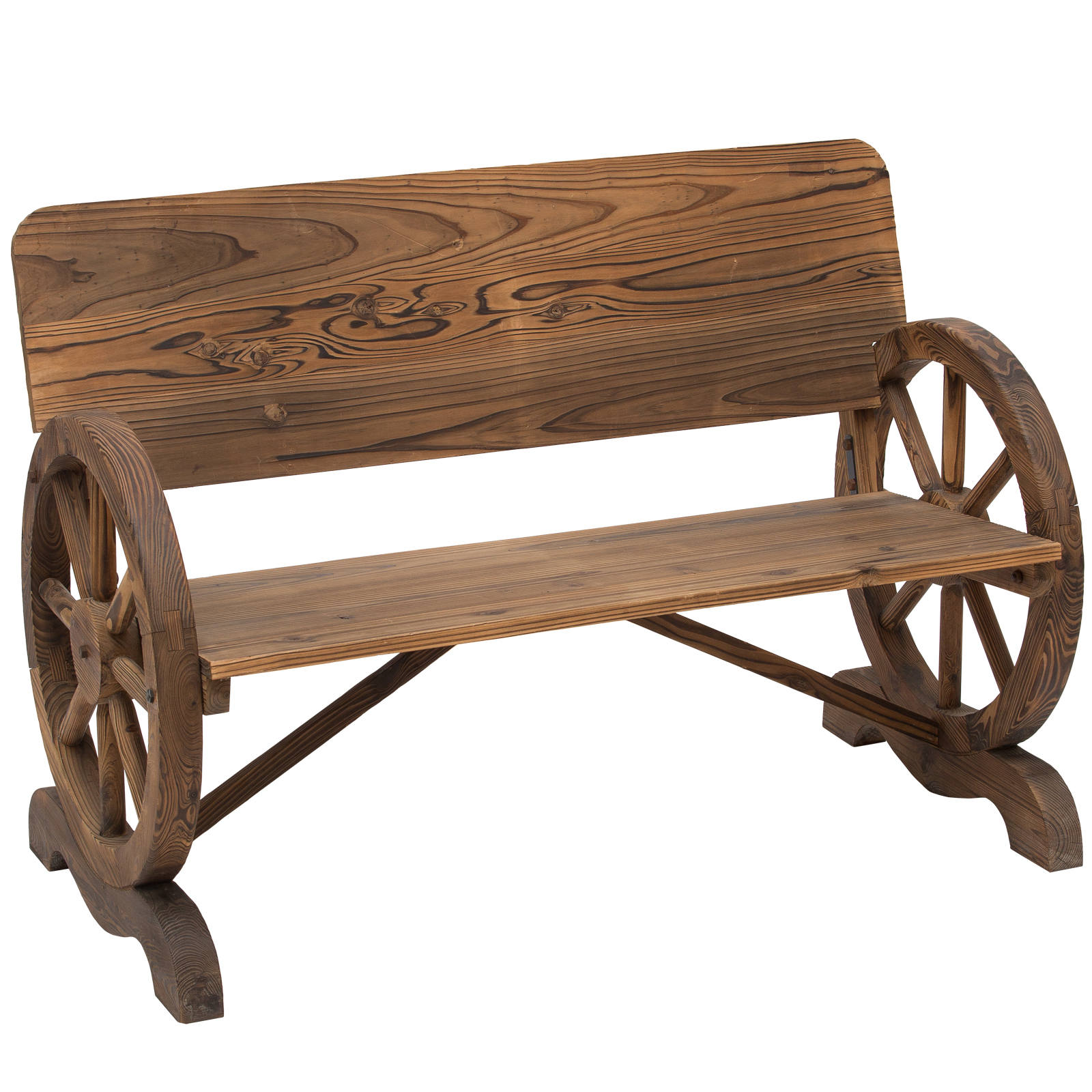 Outsunny Tuinbank bank tuinmeubelen armleuning wagen wielen design massief hout bruin