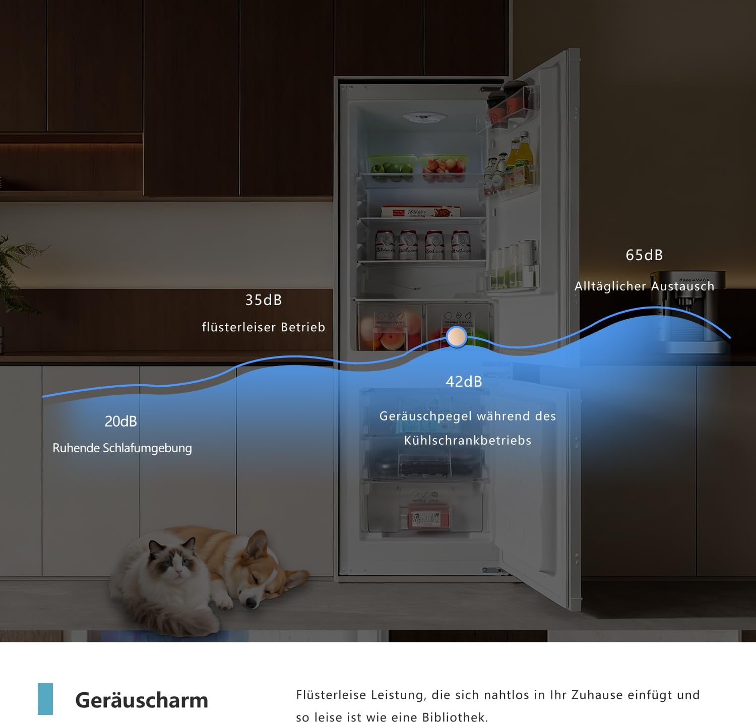 Einbaukühlschrank mit gefrierfach 177 cm hoch x 54 cm breit , 【 Nofrost Plus 】, kühl gefrierkombination einbau 178 kühlschrank | 225 L (181L/44L) | Energieeffizient | 5 hat | Leise | Türs Wechselbar