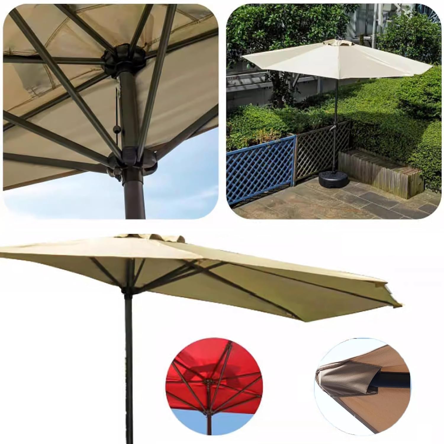 Marktschirme Mit Kurbel, Halbrunder Terrassenschirm, Mit Sockel, for Außenbereich, Garten, Terrasse, Balkonschirm(White)
