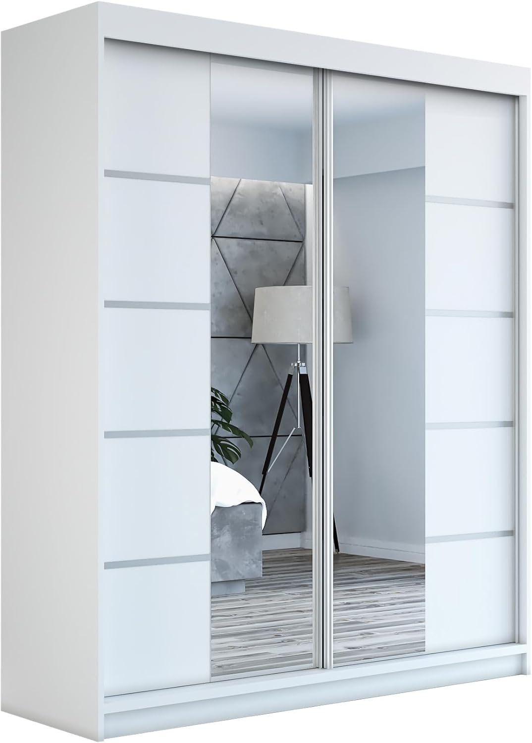 A&J MöbelLand Schwebetürenschrank ERA Kleiderschrank 2-türig mit Spiegel, Garderobe 180 cm (Weiß/Weiß/Weiß)