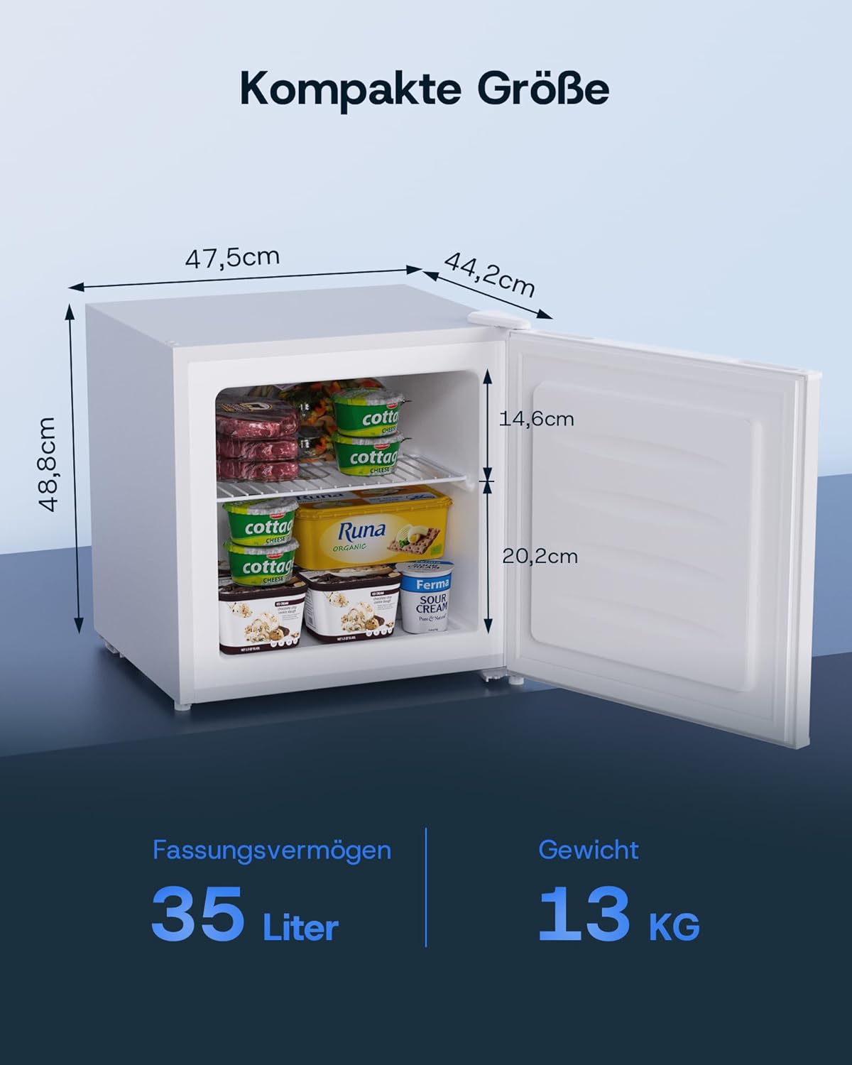 Upstreman 35L Gefrierschrank Klein, -21℃ 4 Sterne Mini Gefrierschrank,Umkehrbare Türen,Leise, Energiesparend,Reversibles Türscharnier,Tiefkühlschrank Klein,Büro, Hotel, Weiß, UF35
