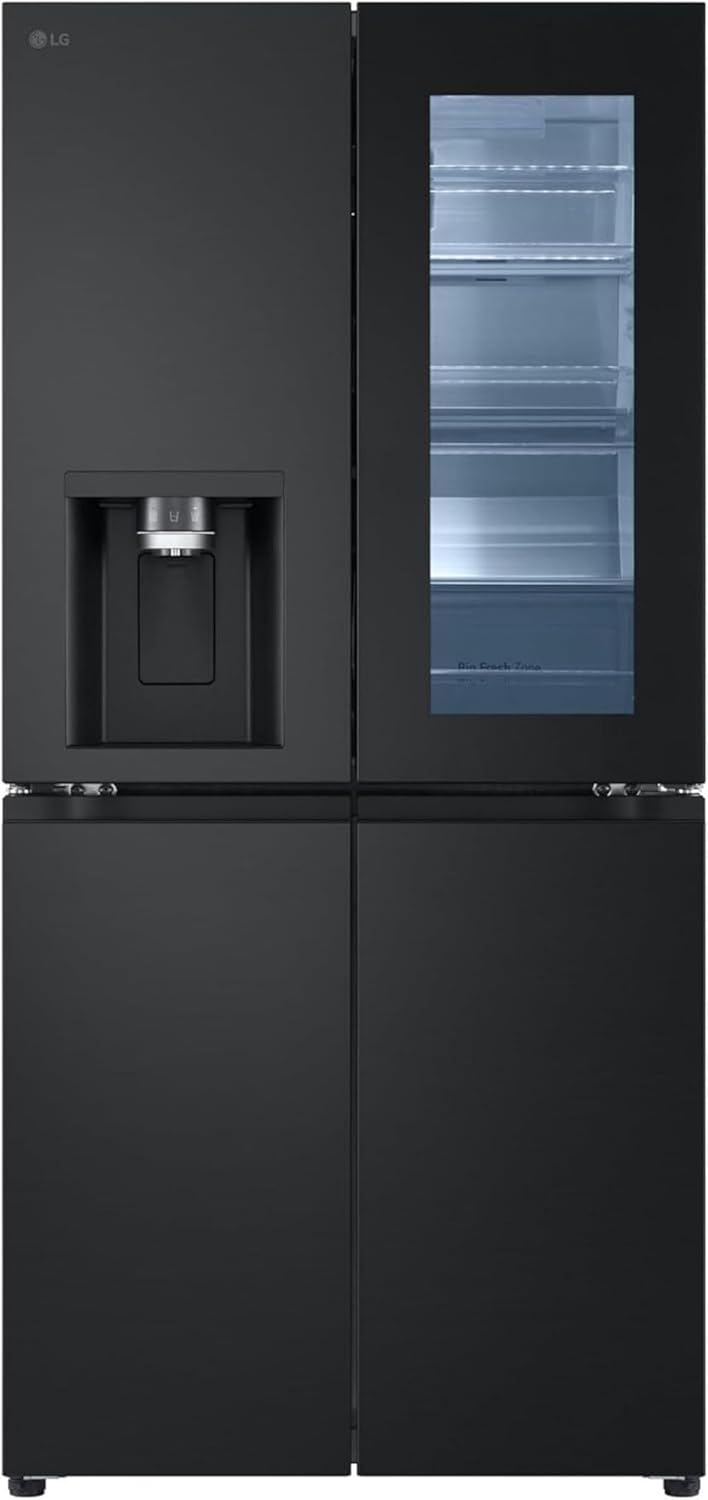 LG GMG861EPAE InstaView SLIM Multi-Door, Klasse E, 508 L, Kühlschrank mit Gefrierfach, Eis-, Crushed Ice- Wasserspender mit UVnano, Total NoFrost, Smart Inverter Kompressor, Wi-Fi, Farbe Matte Black