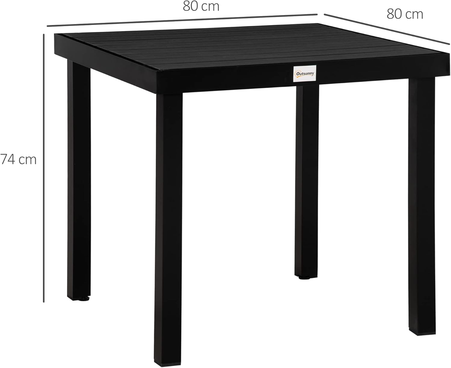 Outsunny Gartentisch für 6 Personen Esstisch Aluminiumtisch Gartenmöbel Loungemöbel pflegeleicht Kunststoff Natur+Schwarz 80 x 80 x 74 cm