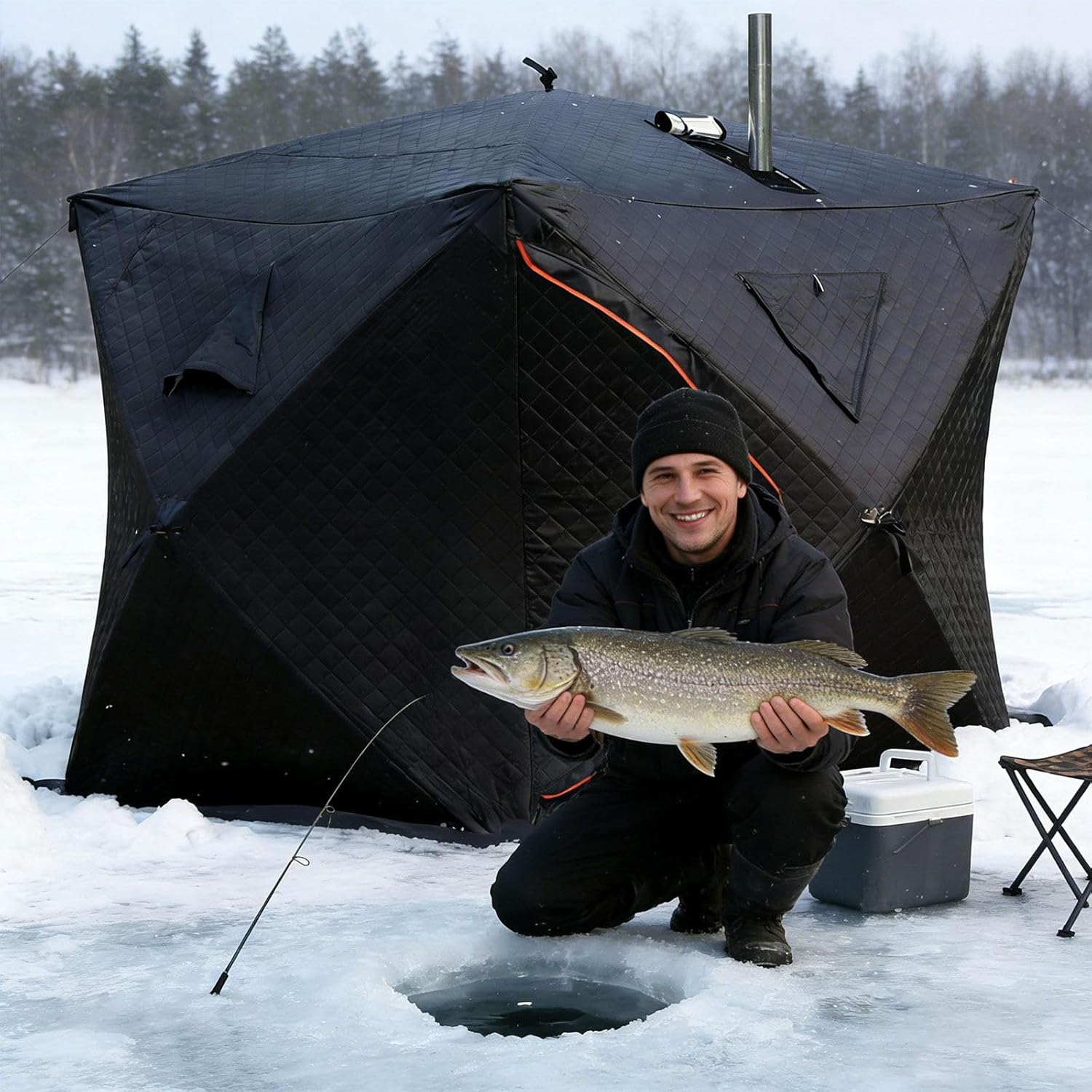Isoliertes Eisangelzelt, Outdoor Saunazelt, Pop-Up-Hub-Stil-Eisangelunterstand, Tragbares Shanty-Eishaus Zum Eisangeln Mit Tragetasche, Thermisches Winter-Eishaus Ice-Fishing-1.8m