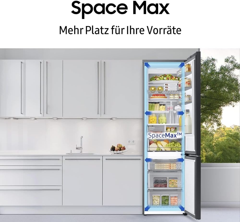 Samsung Kühl-Gefrier-Kombination, Kühlschrank mit Gefrierfach, 185 cm, 341 l Gesamtvolumen, 114 l Gefrierteil, AI Energy Mode, Wasserspender, Edelstahl-Look, RL34C652CSA/EG