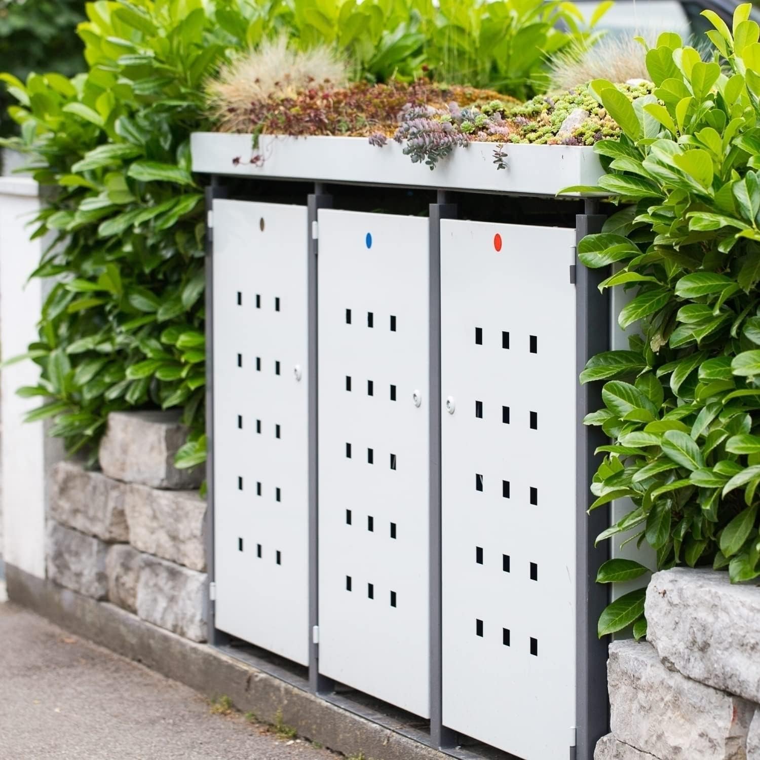 STILISTA Mülltonnenverkleidung aus Metall, für 4 Mülltonnen je 240 Liter, Silber