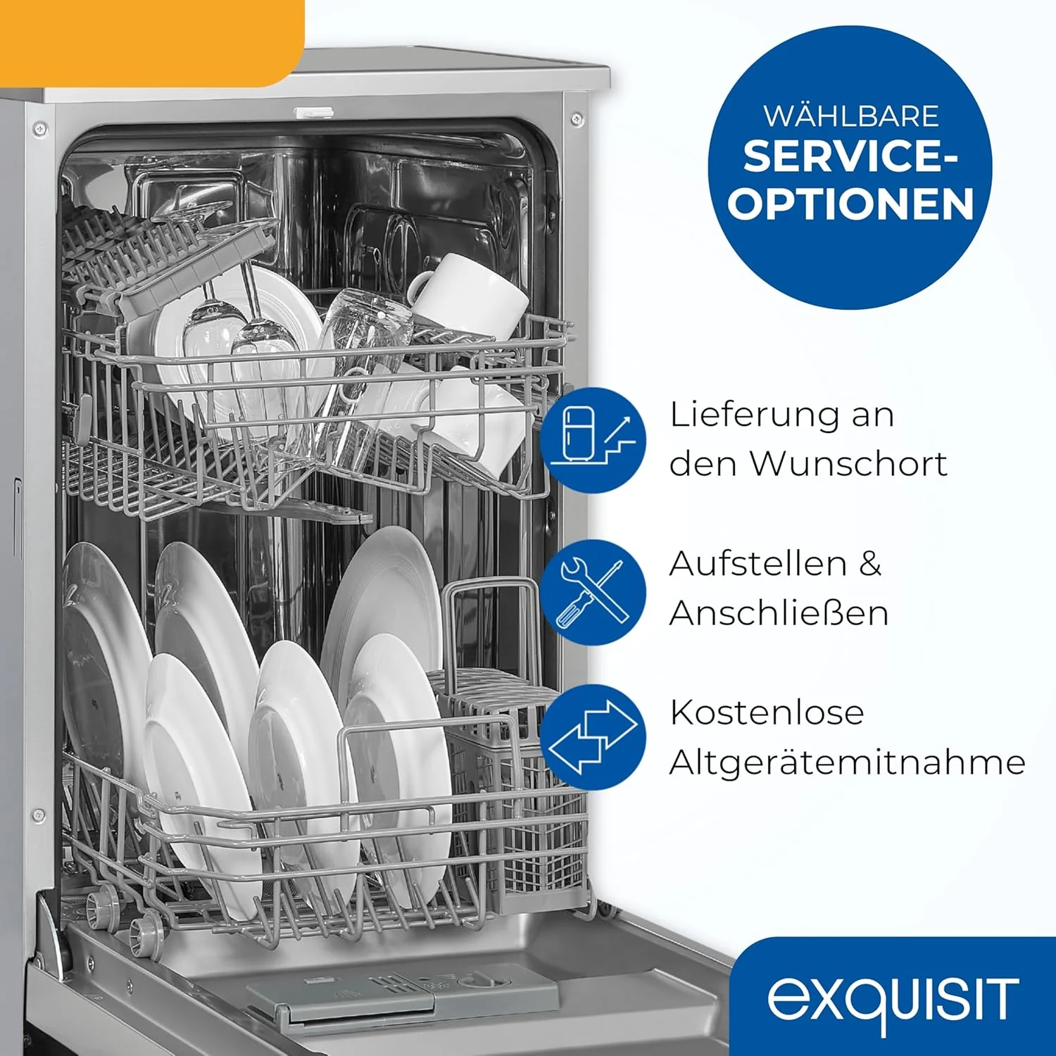 Exquisit Geschirrsp��ler, 9 Ma?gedecke, Sp��lmaschine 45 cm, Power+, ECO-Modus, Geschirrsp��ler 45 cm, GSP59109-030E silber