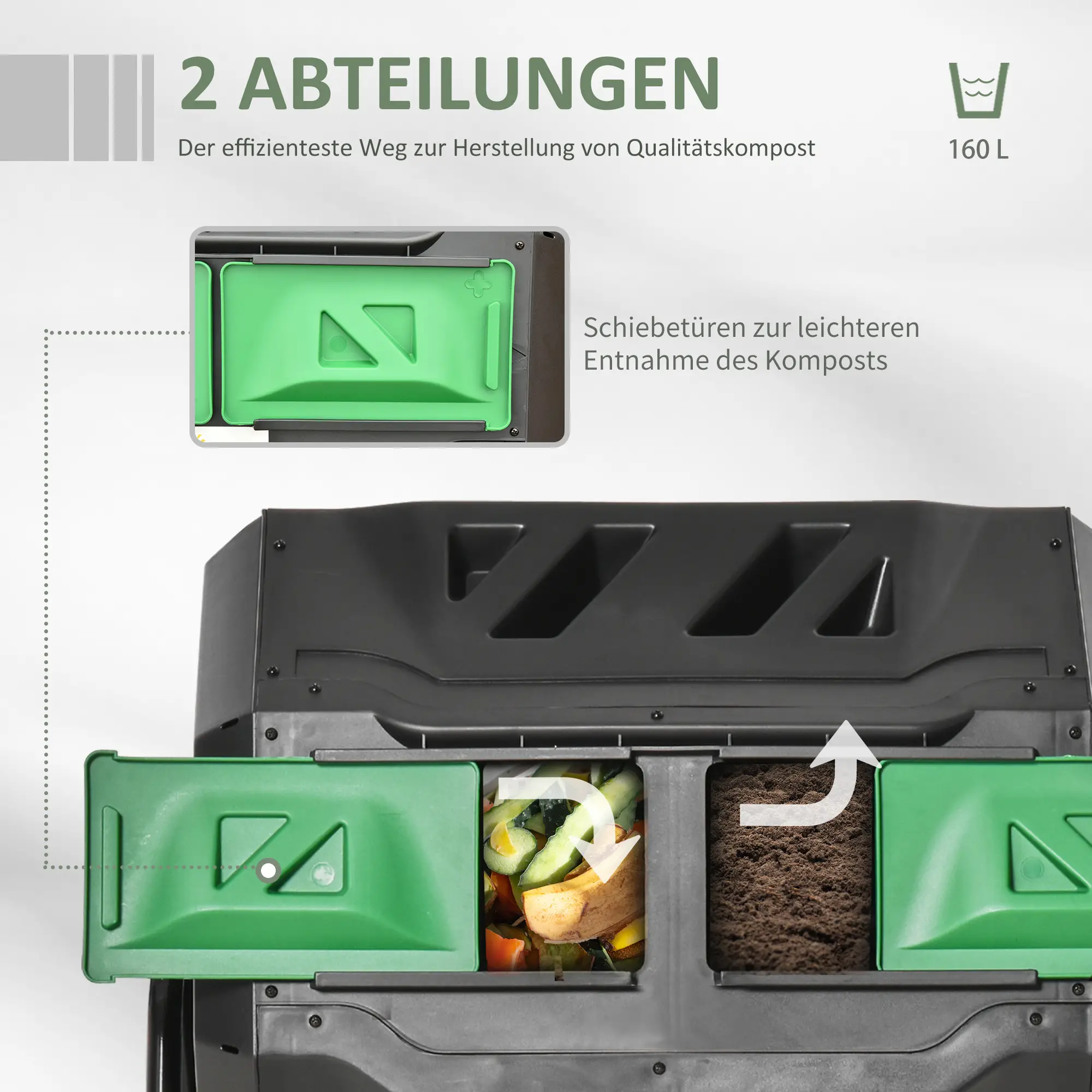 Outsunny Trommelcomposter met 2 kamers 360�� draaibaar