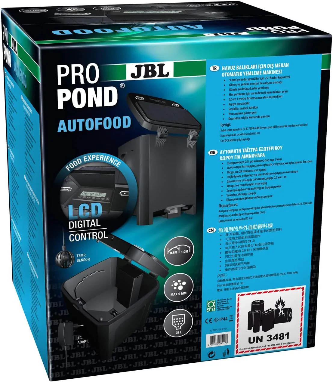 JBL Futterautomat f��r Koi und andere Teichfische, PROPOND AUTOFOOD, Wetterfest, Solar, 37,5 x 37,5 x 46,2 cm, schwarz