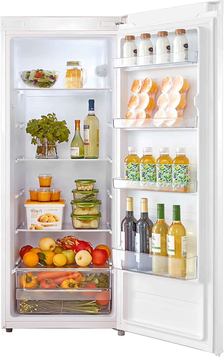 RCD235WH2EU(E) Kühlschrank, 230L Kühlschrank ohne Gefrierfach, 40 dB leise, LED-Licht, 1–10°C einstellbar, wechselbarer Türanschlag, Mehrfach-Glasablagen, Obst- & Gemüseschublade, Weiß