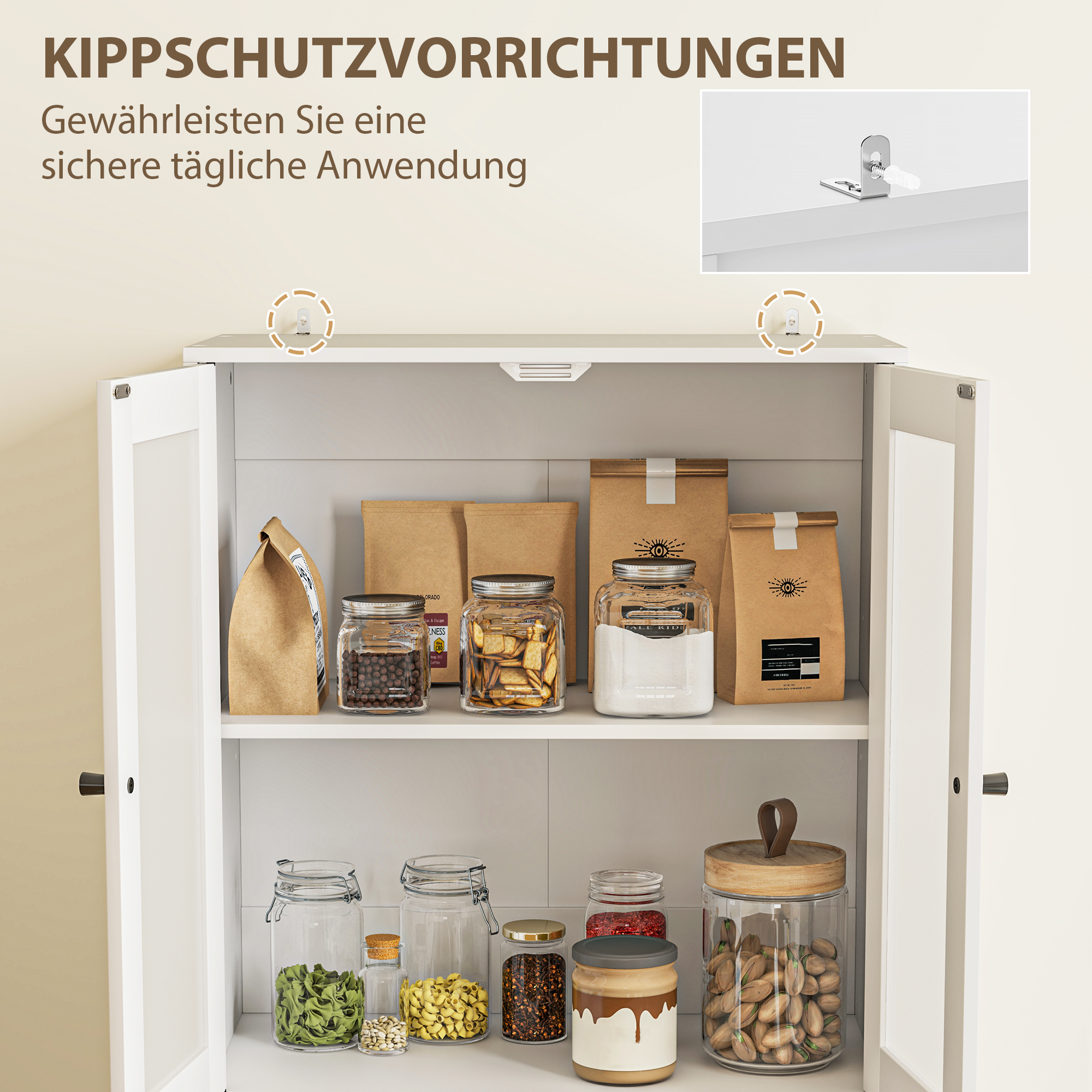Keukenkast met Lades en Glazen Deuren, Melamine Oppervlak, Wit
