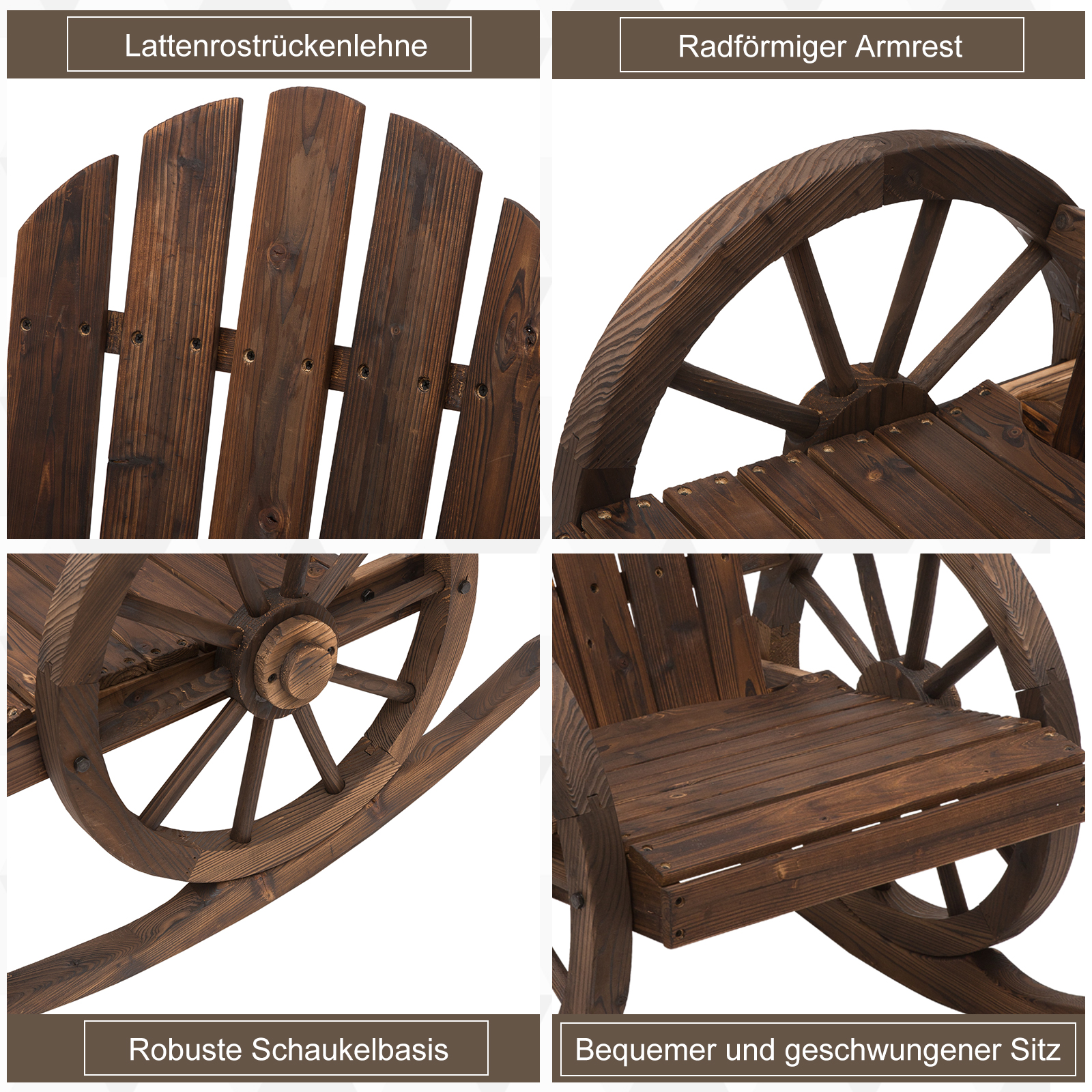 Schommelstoel relaxstoel tuinstoel schommelstoel wieldesign hout bruin