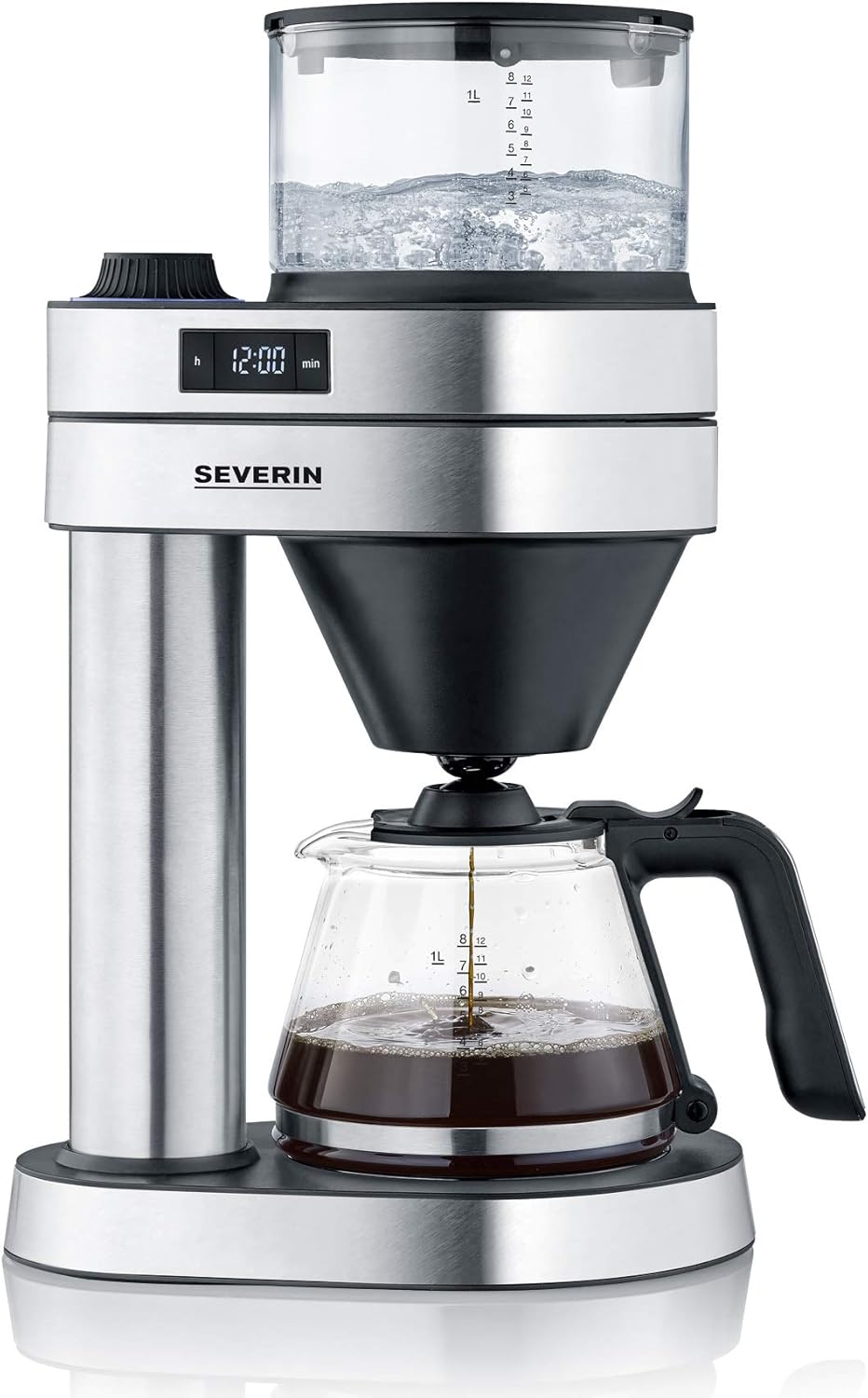 SEVERIN Filterkaffeemaschine Caprice, wie von Hand aufgebrüht mit dem Kaffeebereiter für bis zu 8 Tassen, Kaffeemaschine mit Timer, Edelstahl-gebürstet/schwarz-matt, KA 5760