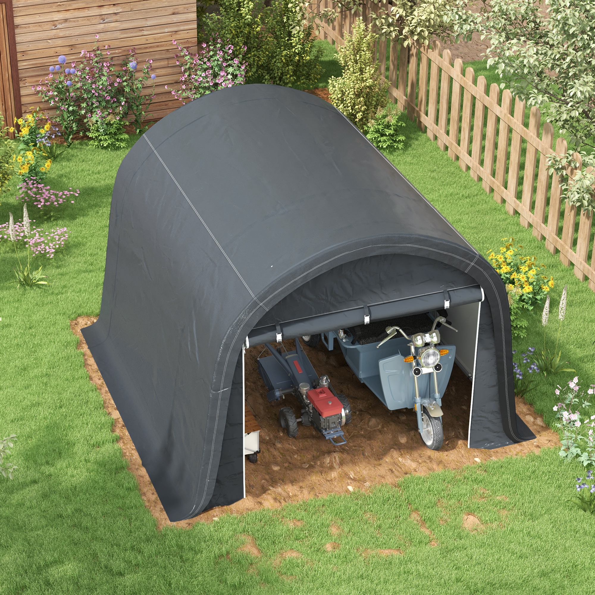 Outsunny Opslagtent met stevig stalen frame, grote deuren, 3x3m, Grijs