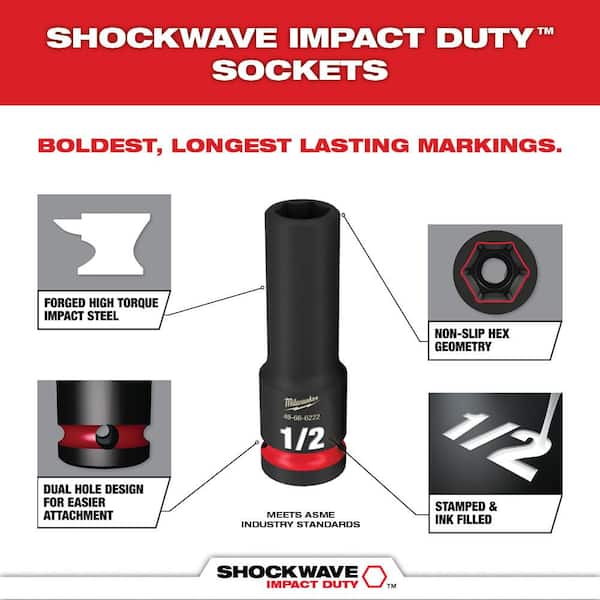 Milwaukee 49-66-7093 SHOCKWAVE 1/2 in. Drive SAE Deep Well 6 Point Impact Socket Set (18-Piece) Milwaukee 49-66-7093 SHOCKWAVE 1/2 in. Drive SAE Deep Well 6 Point Impact Socket Set (18-Piece) - 3