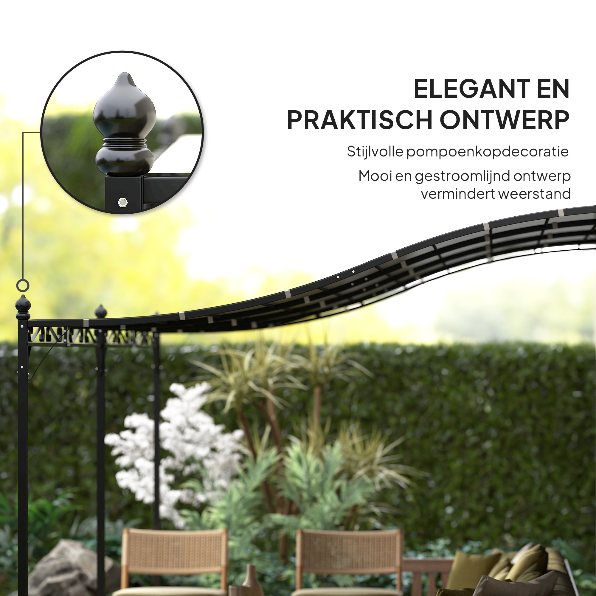 Outsunny 3 x 5 m Pergola, Flexibel Tuindak met Waterdichte Zeildoek en Metalen Frame, Schaduwverlener, Donkergrijs