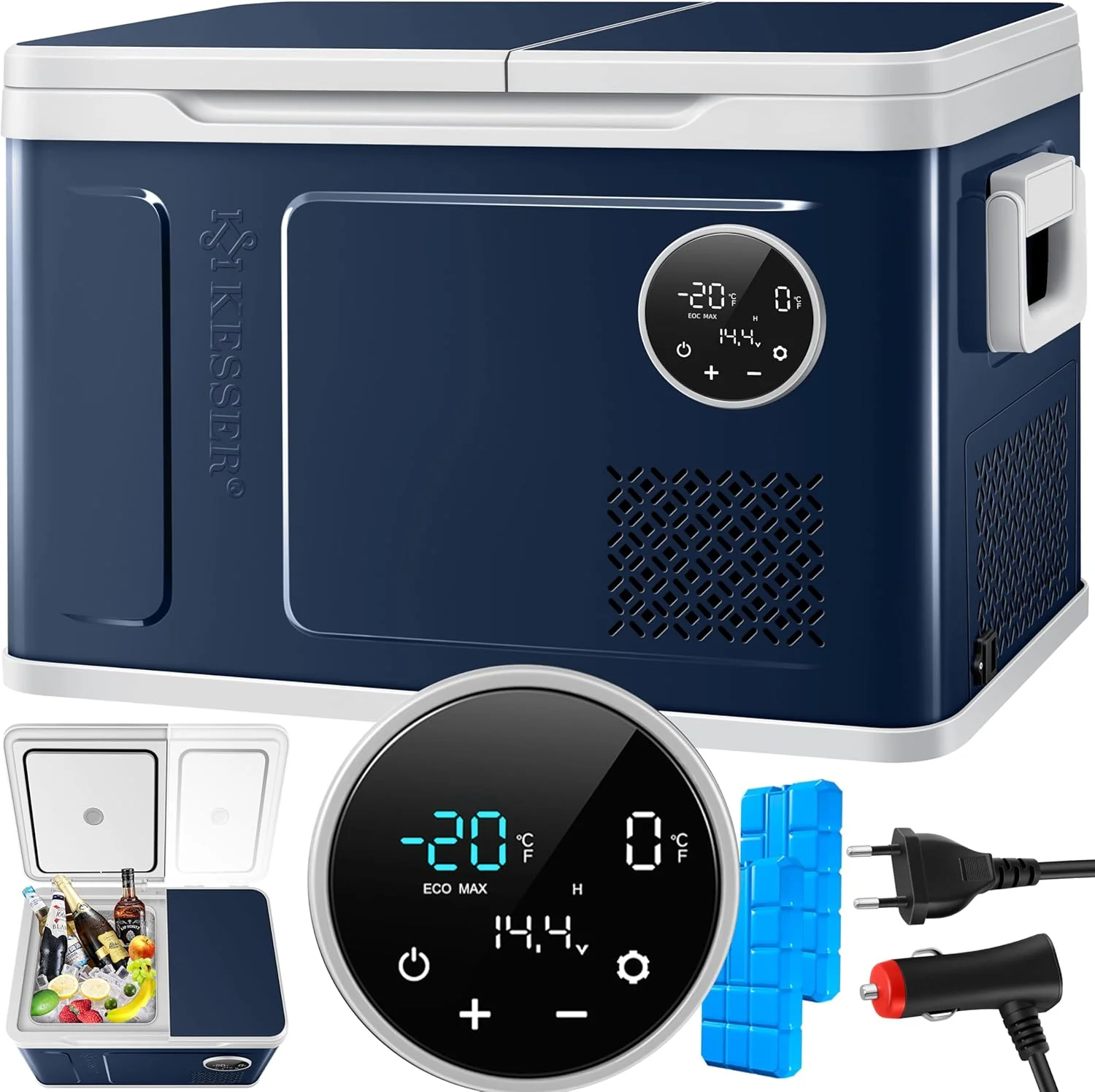 KESSER? Kompressor K��hlbox 2in1 Doppelzone K��hl & Gefrierfach elektrische Gefrierbox mit 2x K��hlakkus & LED-Touch-Bedienung | K��hlschrank K��hlung bis -20 ��C f��r Camping, Auto, Lkw 12/24V 230V