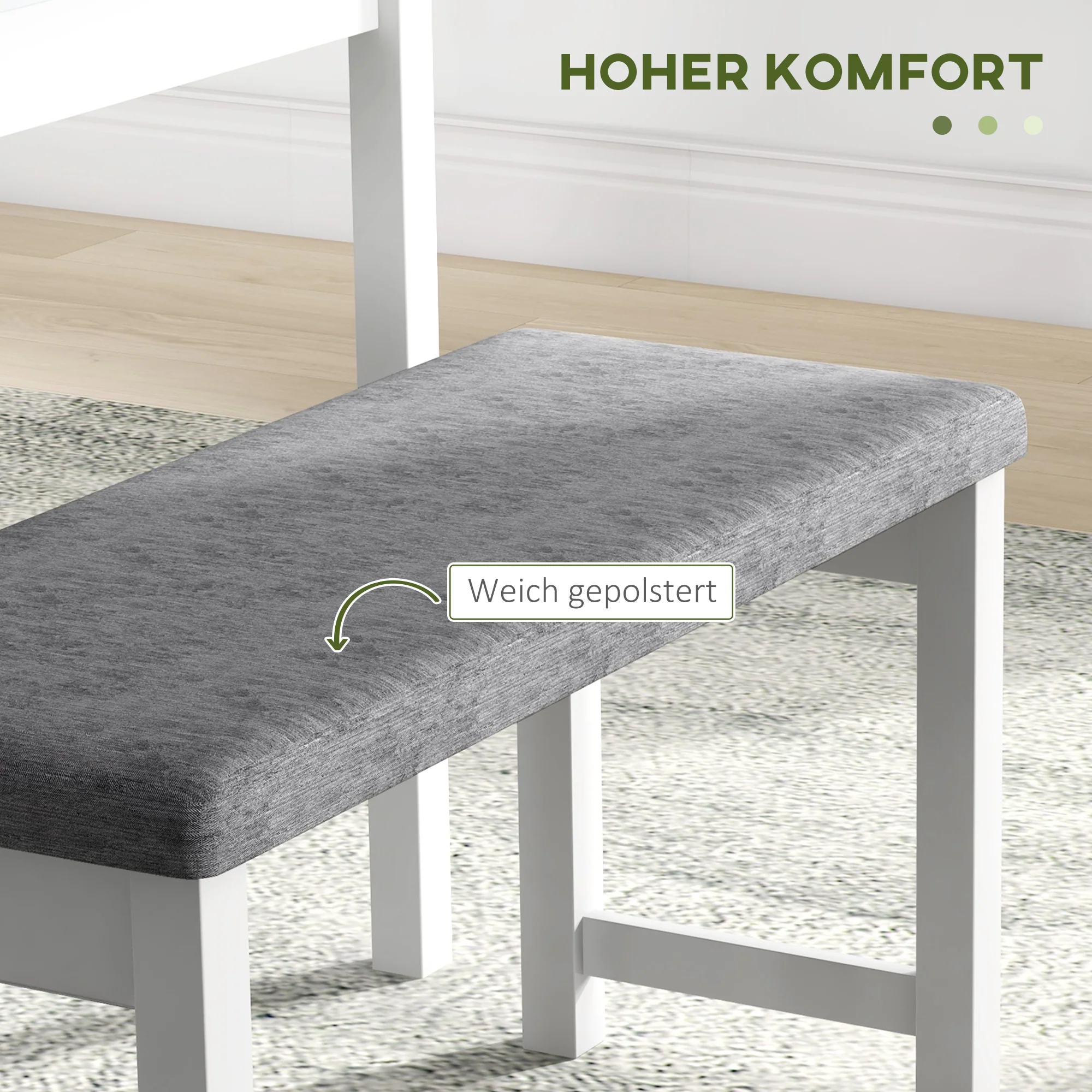 HOMCOM 4-delige eetset, 1 tafel, 1 bank, 2 stoelen, grijs+wit