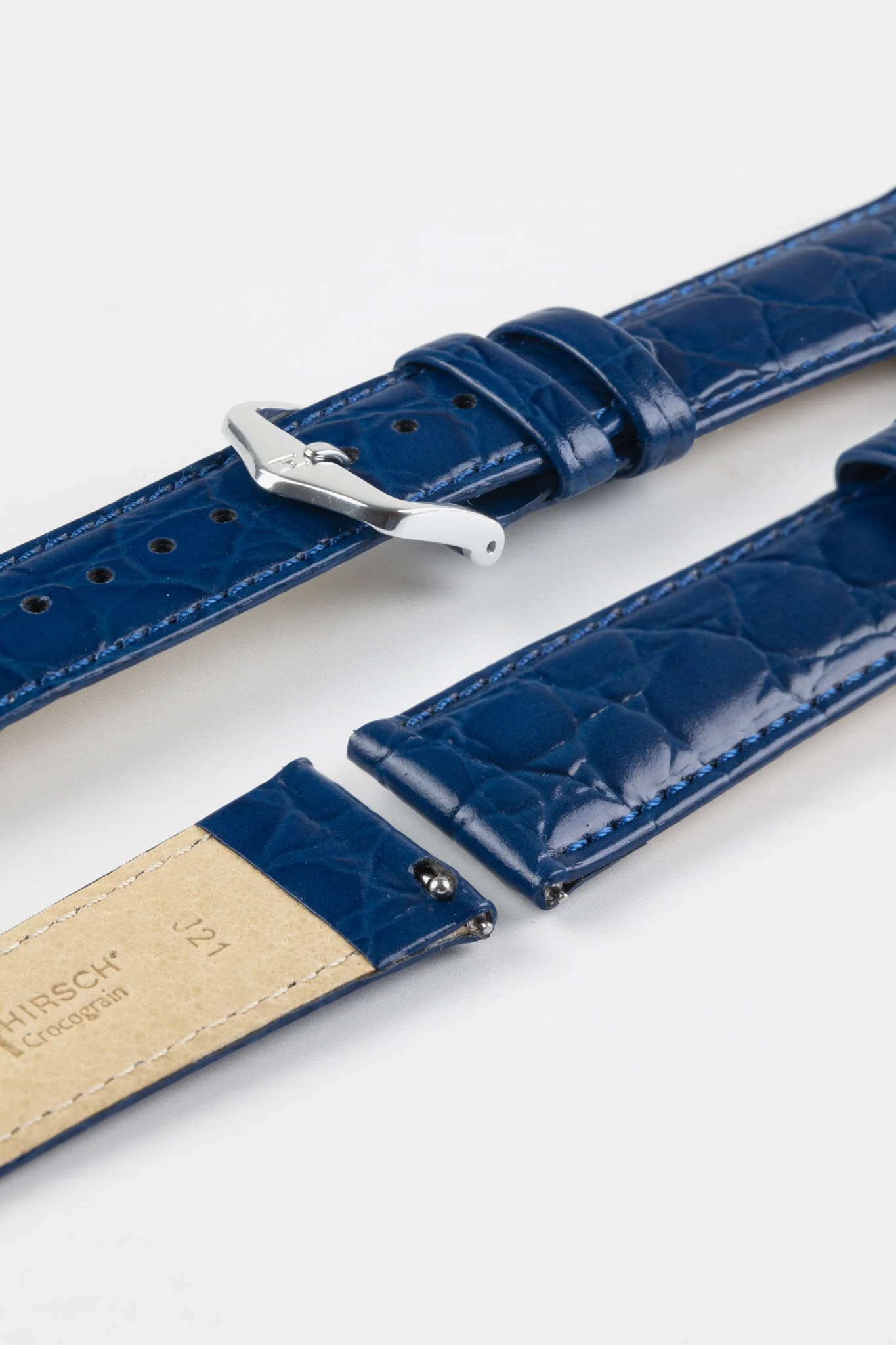 Hirsch CROCOGRAIN Crocodile Embossed Leather Watch Strap in MIDNIGHT BLUE