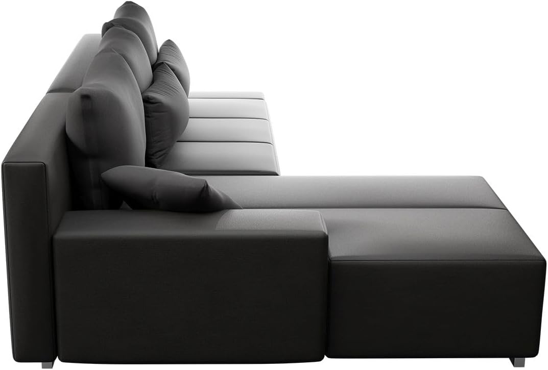 Juskys Sofa Davos Links mit Schlaffunktion - Ecksofa für Wohnzimmer mit Bettkasten & LED - Stoff Schlafsofa L Form Couch Beleuchtung - Dunkelgrau