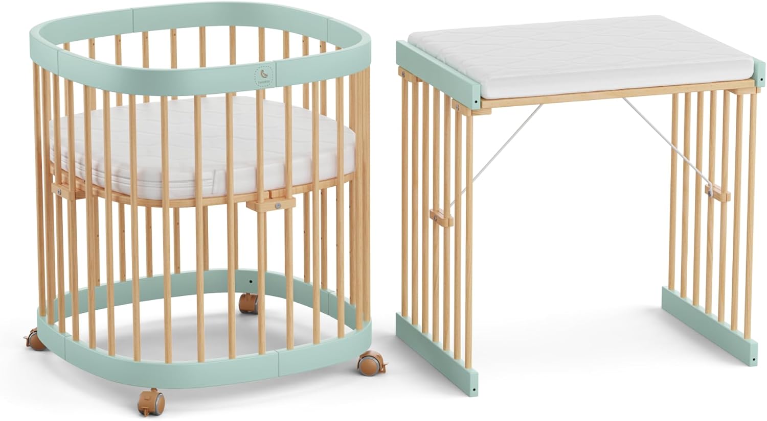 tweeto® Babybett 7 in 1 – mitwachsendes Babybett aus Holz | höhenverstellbares Beistellbett & Gitterbett | umbaubar zu Kinderbett & Laufstall (Buche Natur)