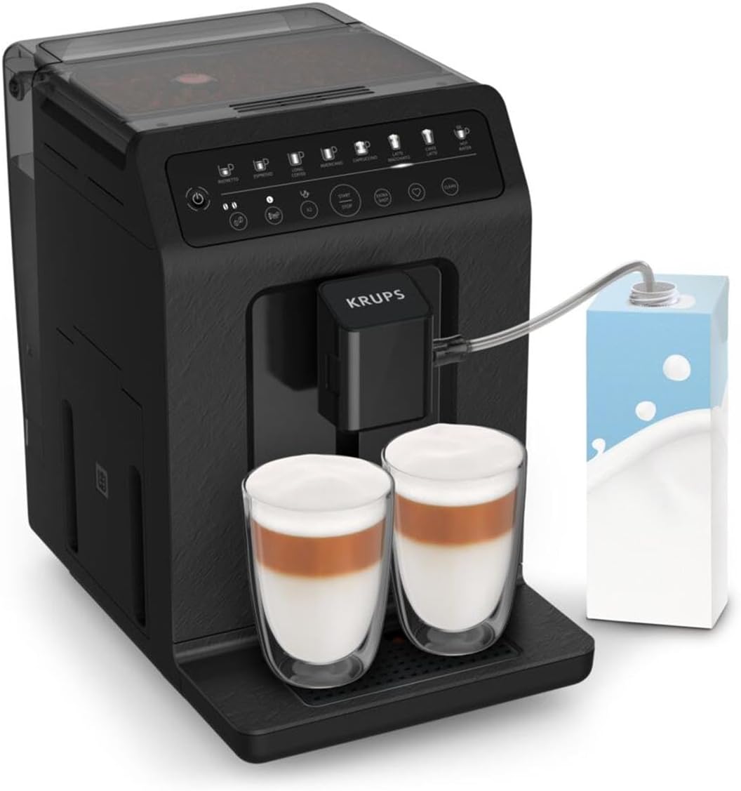 Krups Evidence ECOdesign Kaffeevollautomat mit Milchschlauch, 8 Getränke, 2-Tassen-Funktion, Recyceltes Material, Kaffeemaschine, Weiß/Schiefer, EA897A10