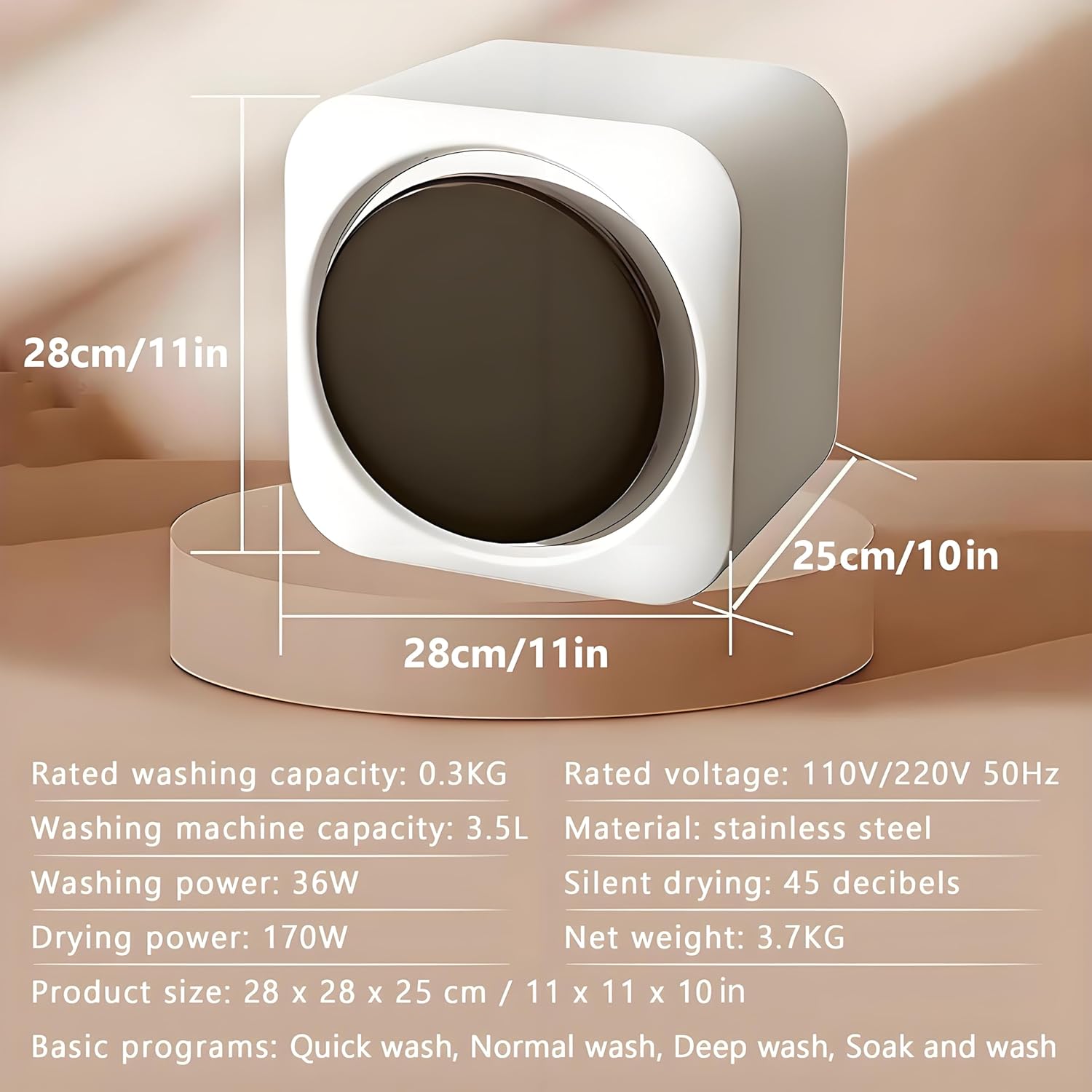 Vollautomatische Mini-Waschmaschine mit integriertem Wäschetrockner, Konstante Temperatur von 60 °C, Ideal für Reisen, Apartments, Studentenwohnheime, Hotels, Wohnungen und Mehr. WallMount