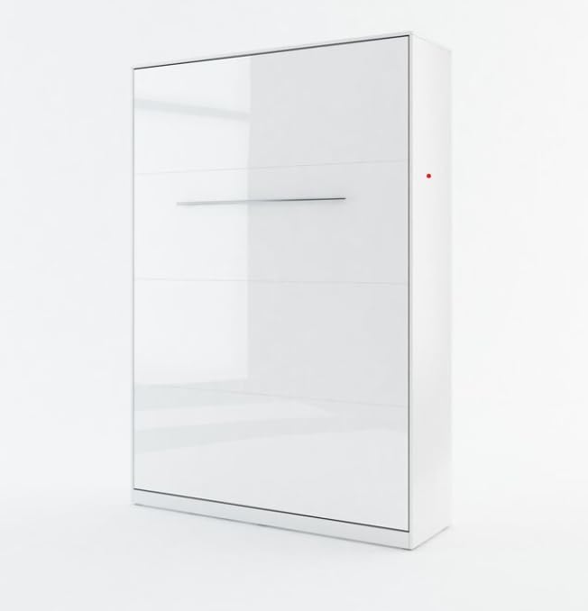 Homlando Lenart Schrankbett - Wandbett Concept Pro CP01 140x200 cm - Schrankklappbett Vertikal - Schrank mit integriertem Klappbett - Funktionsbett (Weiß Matt/Weiß Glanz)