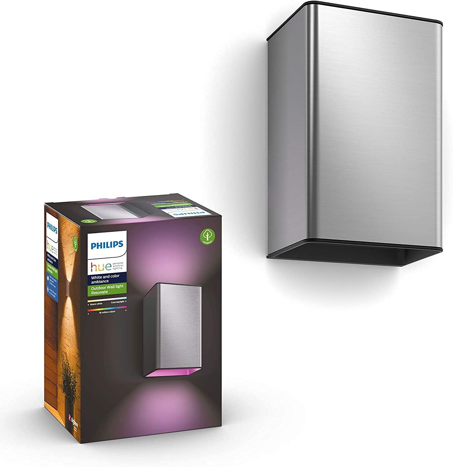 Hue Resonate LED Wandleuchte Outdoor (2er Pack) Edelstahl – White & Color Ambiance (WACA), 2x8W, Up & Down Light, IP44, kompatibel mit Hue Bridge, Alexa & Google Assistant