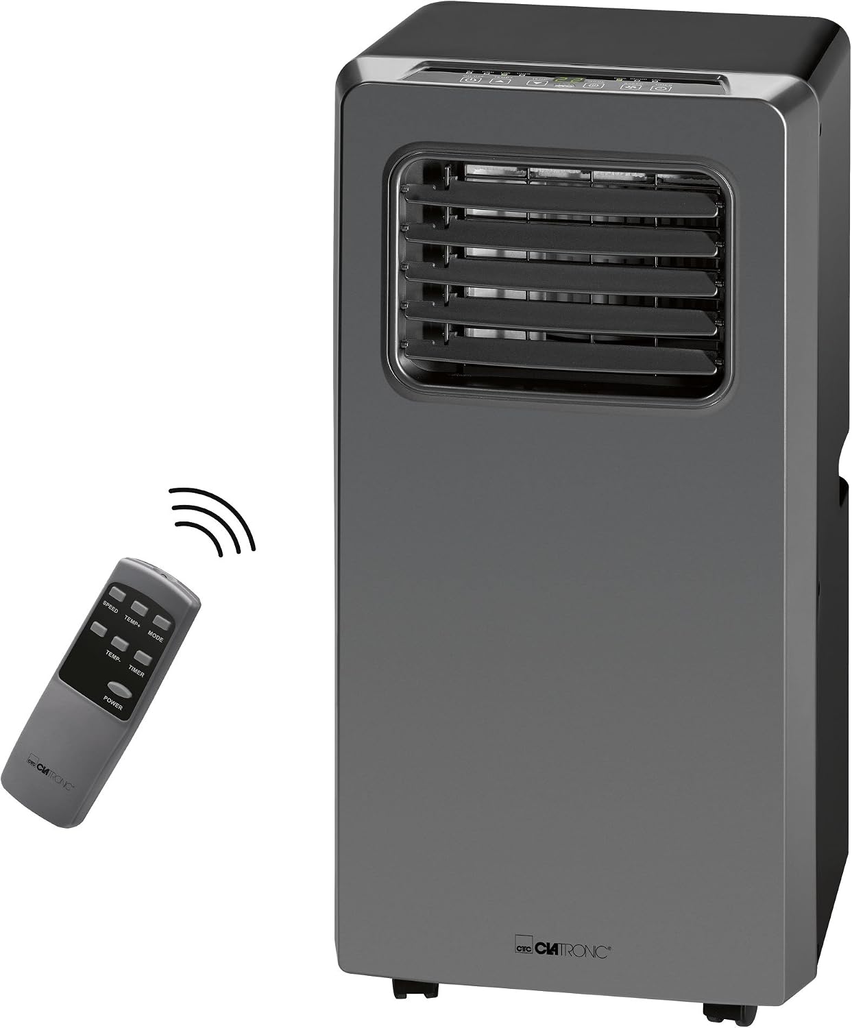 Clatronic Klimaanlage CL 3672 mobiles Klimagerät mit Abluftschlauch, 3 in 1 Klimaanlage mit LED-Display, Fernbedienung, 24 Stunden-Timer, verstellbare Luft-Klappen, 8000 BTU (2,3 kW), schwarz