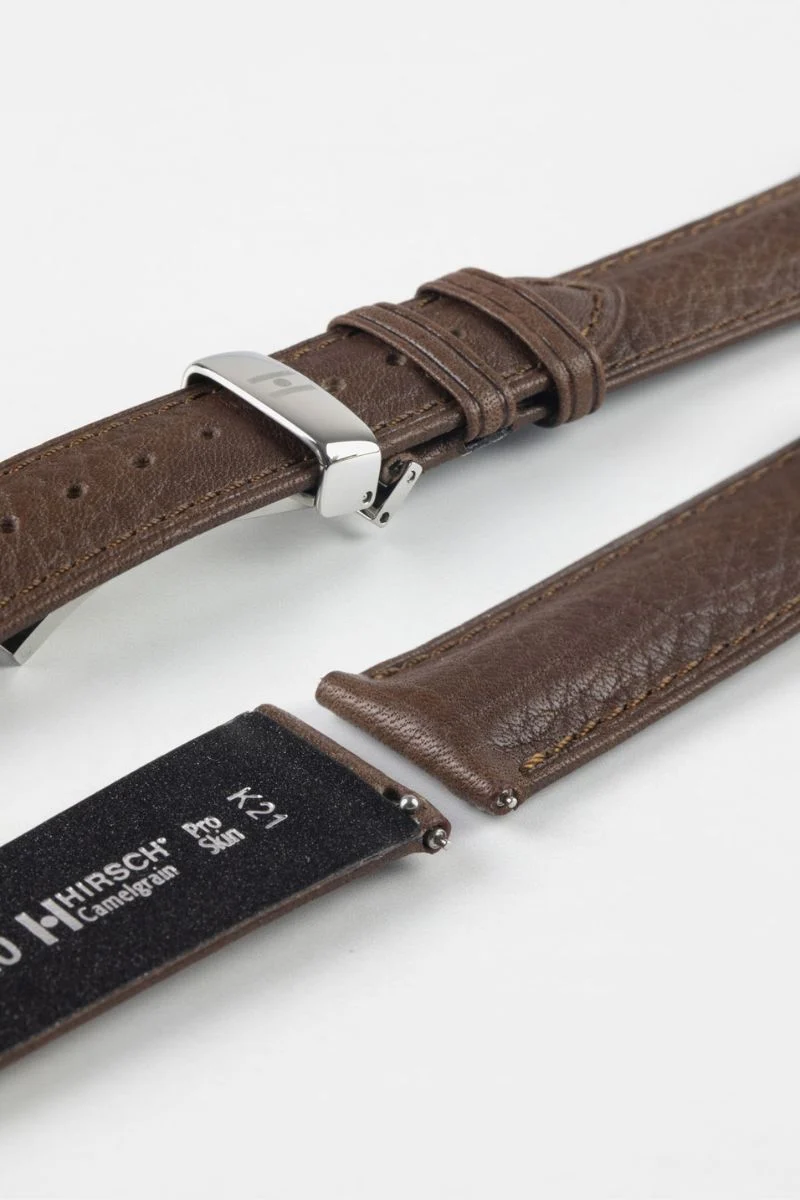 Hirsch CAMELGRAIN No Allergy Leather Watch Strap in BROWN