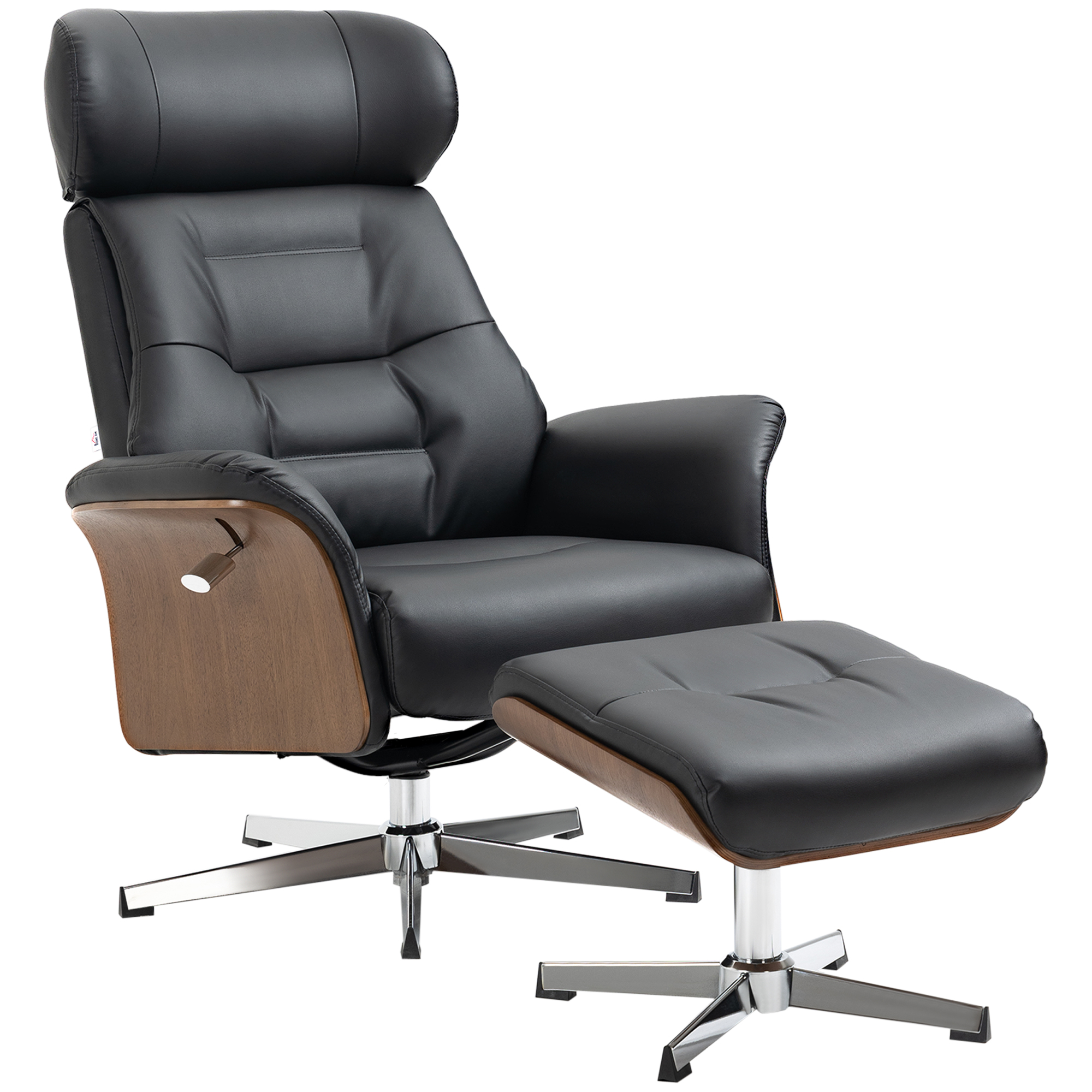Fauteuil met voetenbank, 360�� draaibaar, ligfunctie, leesstoel, zwart, 80 x 84 x 108 cm
