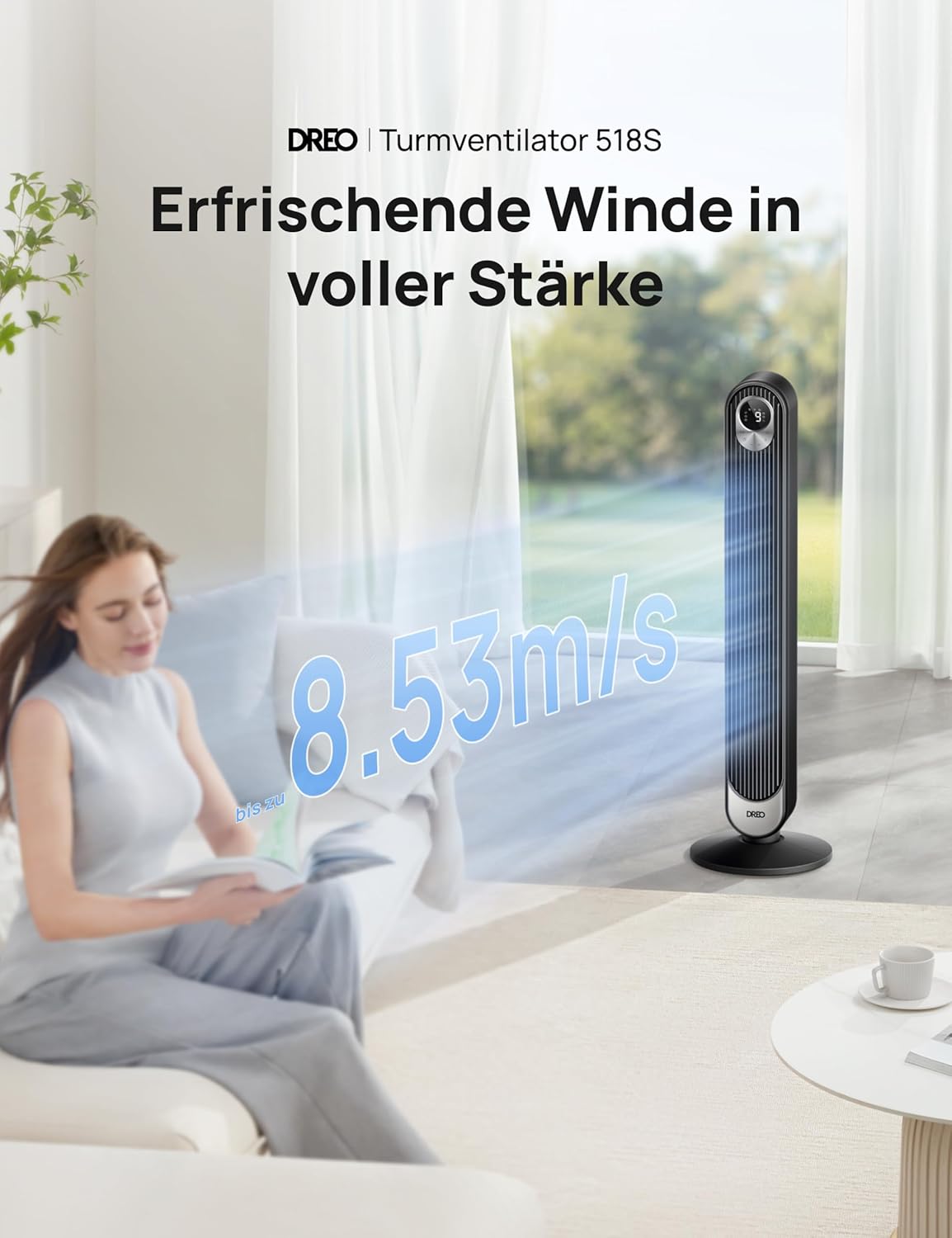 Dreo Smart 20dB DC Motor Turmventilator Leiser, 11M Windentfernung Ventilator mit Fernbedienung,9 Stufen 4 Modi, 90° Oszillierender Standventilator mit Sprachteuerung für Schlafzimmer, 12H Timer