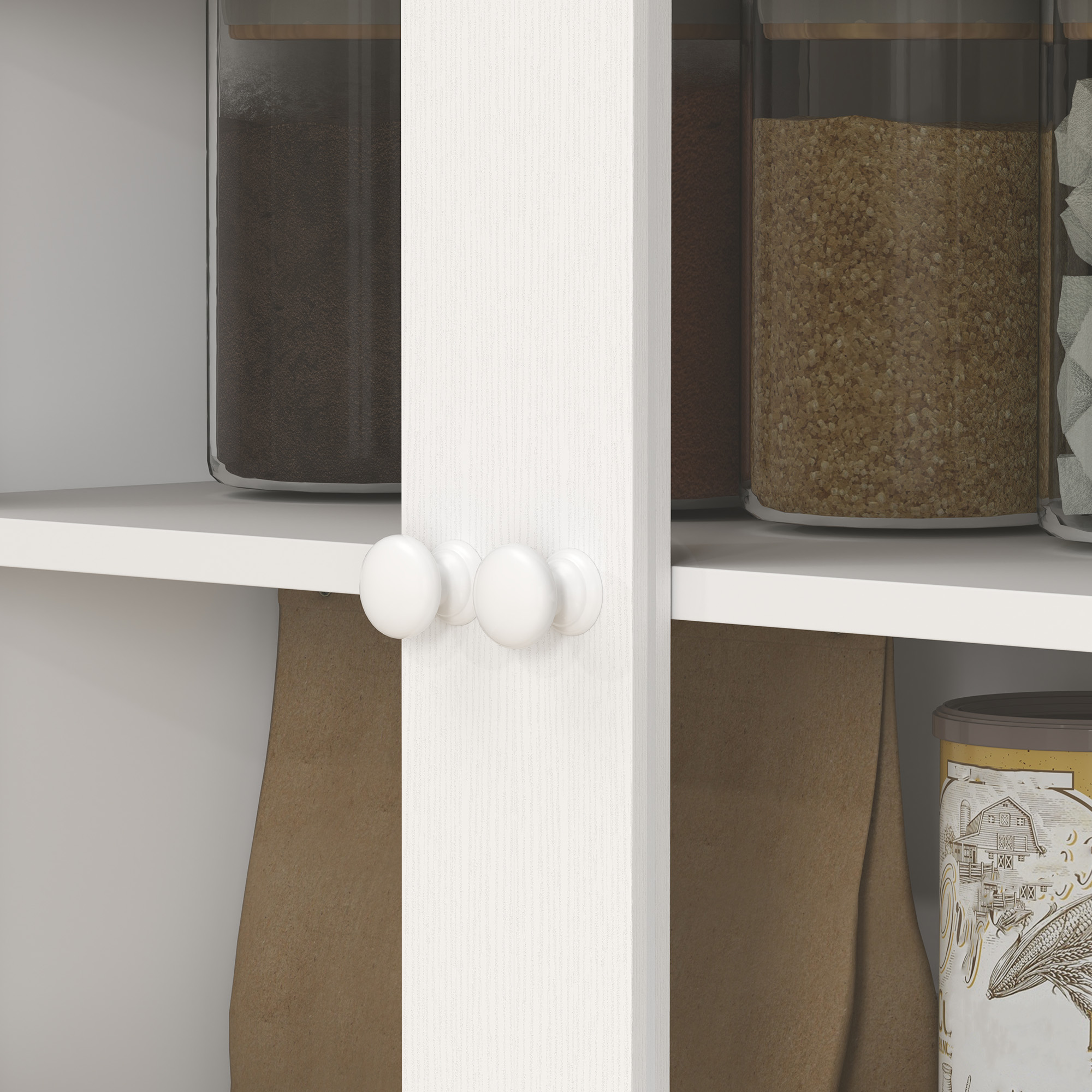 Landhuisstijl Keukenkast, 1 Vitrine, 1 Open Schap, 1 Lade, 2 Kasten, Natuur + Wit