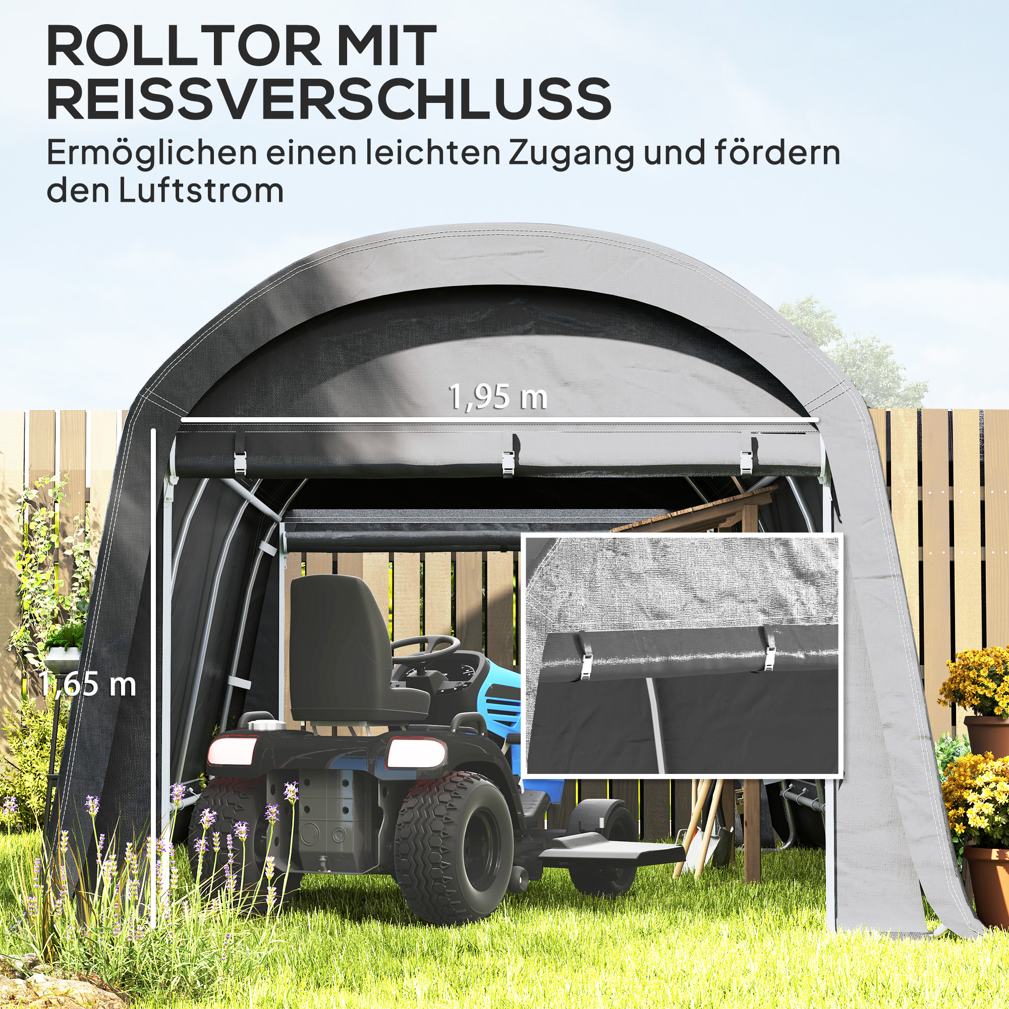 /Tuinschuur met Plastic Zeil, Gereedschapstent, Opzetbare Garage, 300B x 450D x 230H cm, Donkergrijs