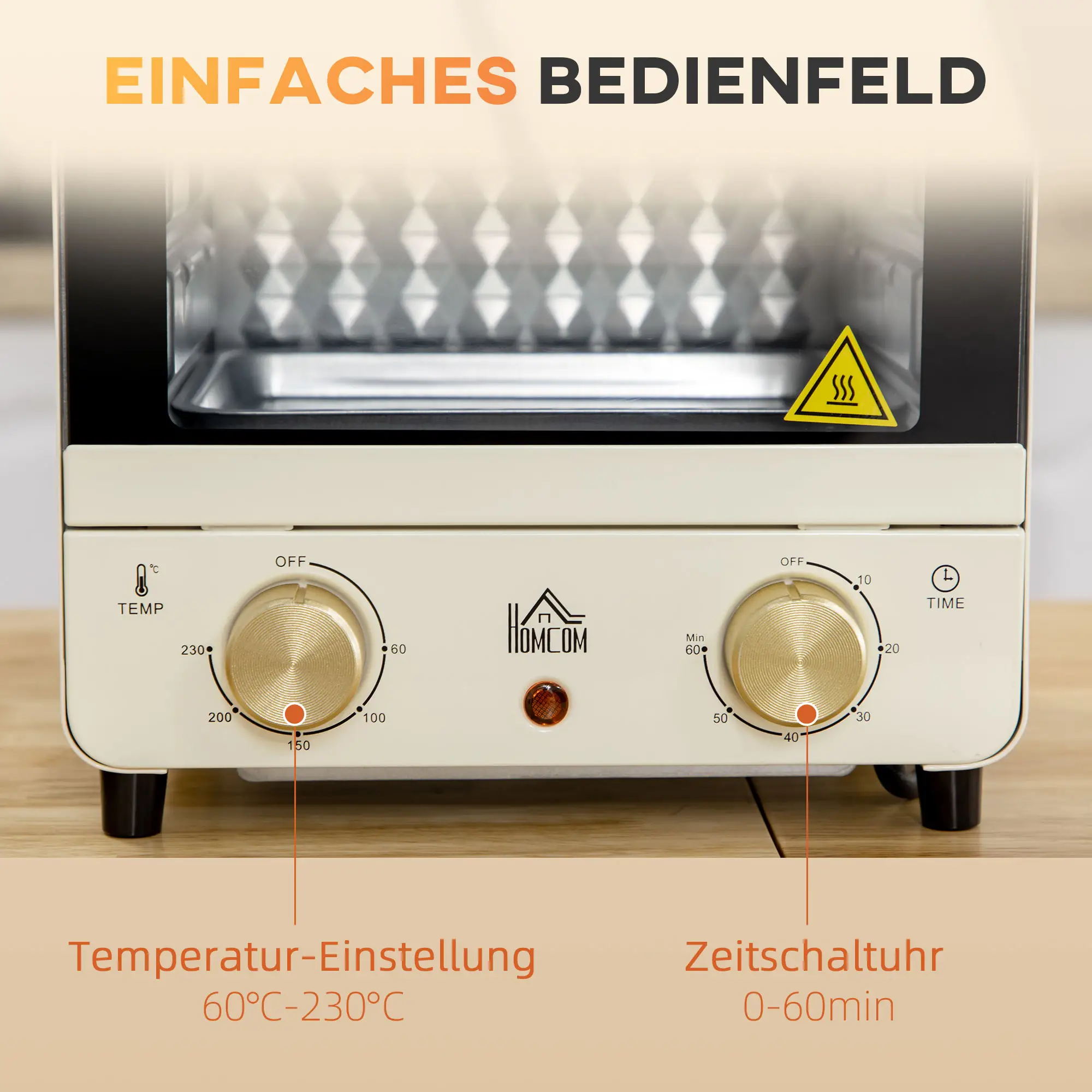 HOMCOM Mini-oven instelbare temperatuur timer kijkvenster cr��mewit