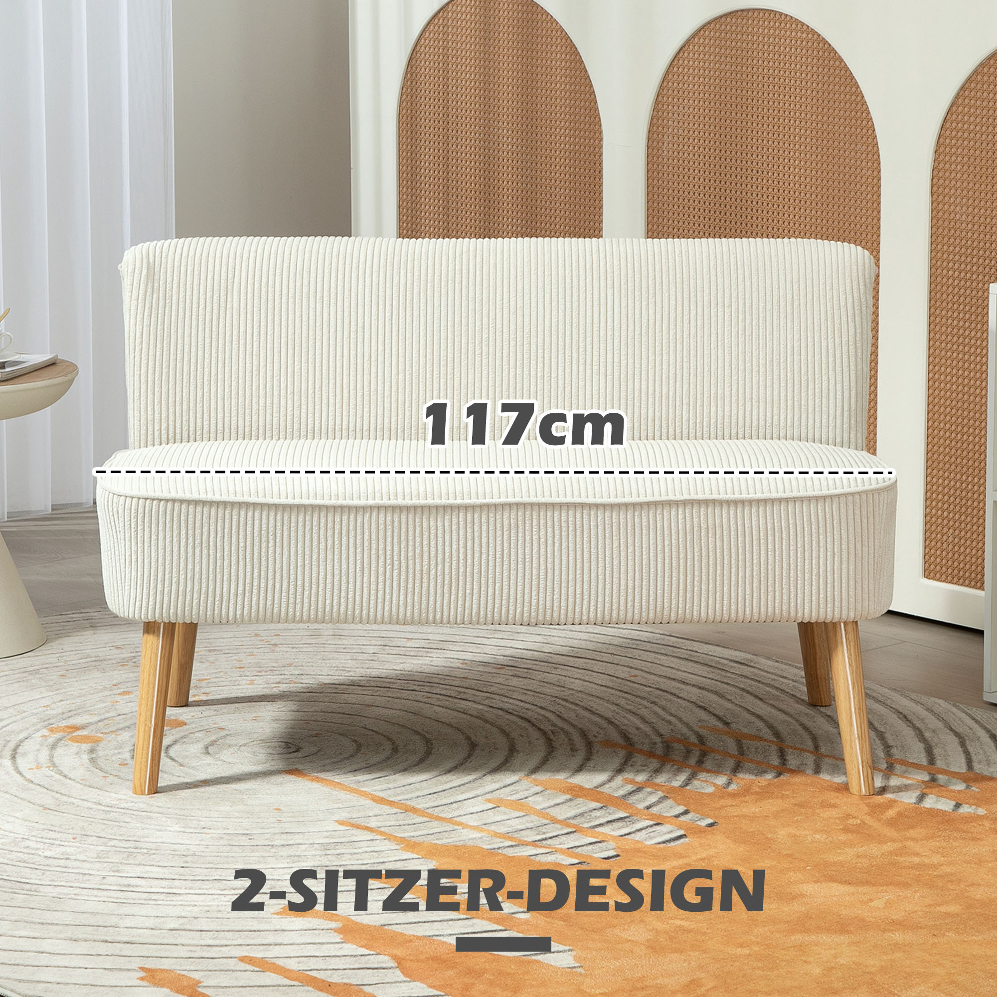 Tweezitsbank, Zachte Bekleding, Onderhoudsvriendelijk, Tot 150 kg Belastbaar, 117 x 56,5 x 77 cm, Cr��me Wit