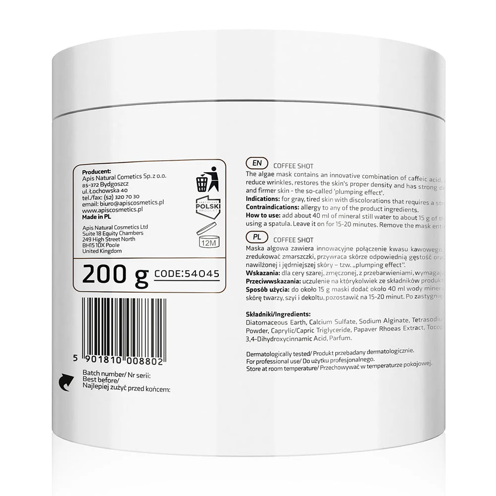 Apis COFFEE SHOT Biorevitalising Algae Mask with Caffeic Acid and Arabica Coffee | 200g
