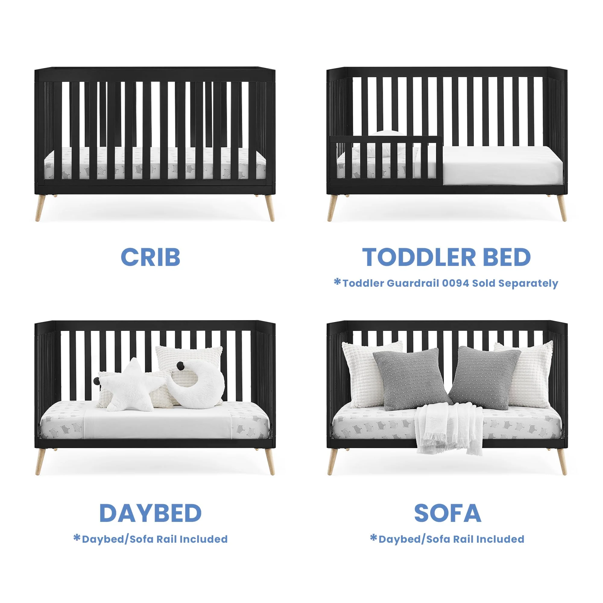 Essex 4-in-1 Convertible Baby Crib with Toddler Mattress